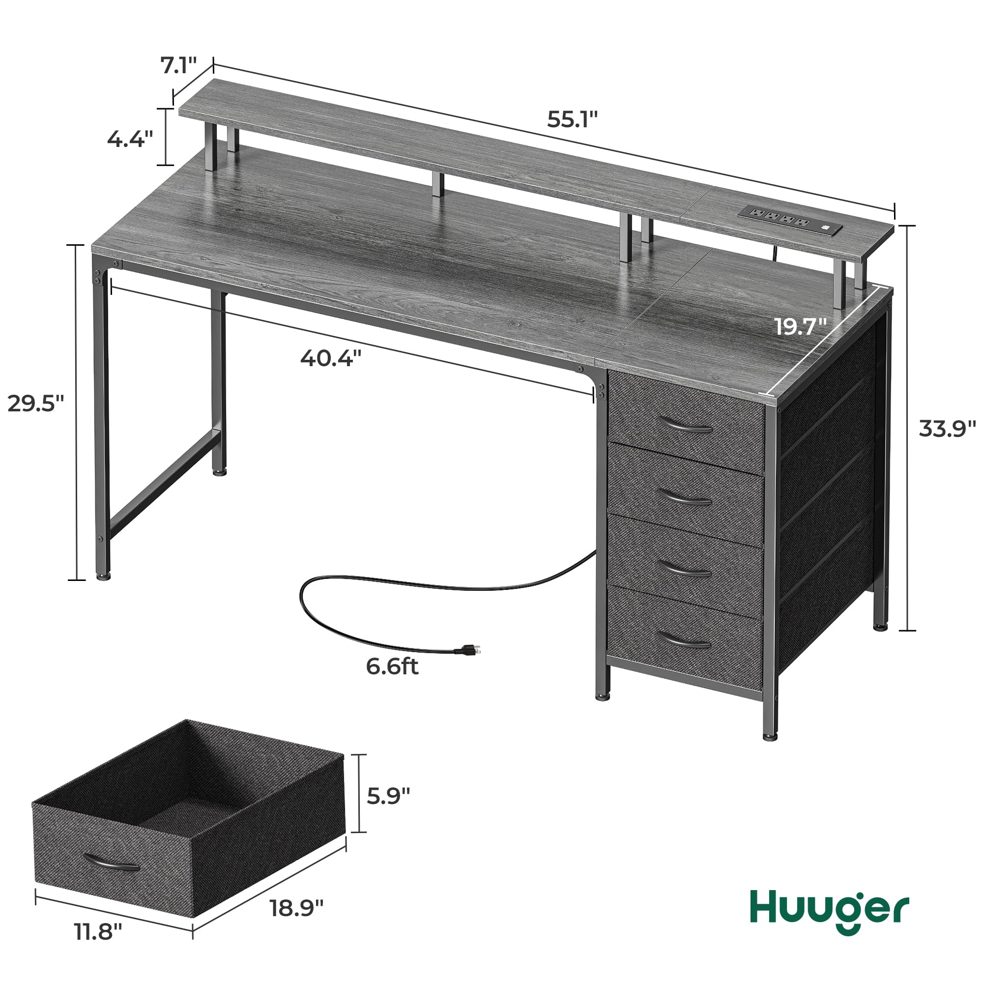 Huuger 47 Inch Computer Desk with Power Outlets and LED Lights, Gaming Desk with 4 Drawers, Office Desk with Monitor Stand, Study Work Home Office, Small Spaces, Black - Flex Gamingproduct_type