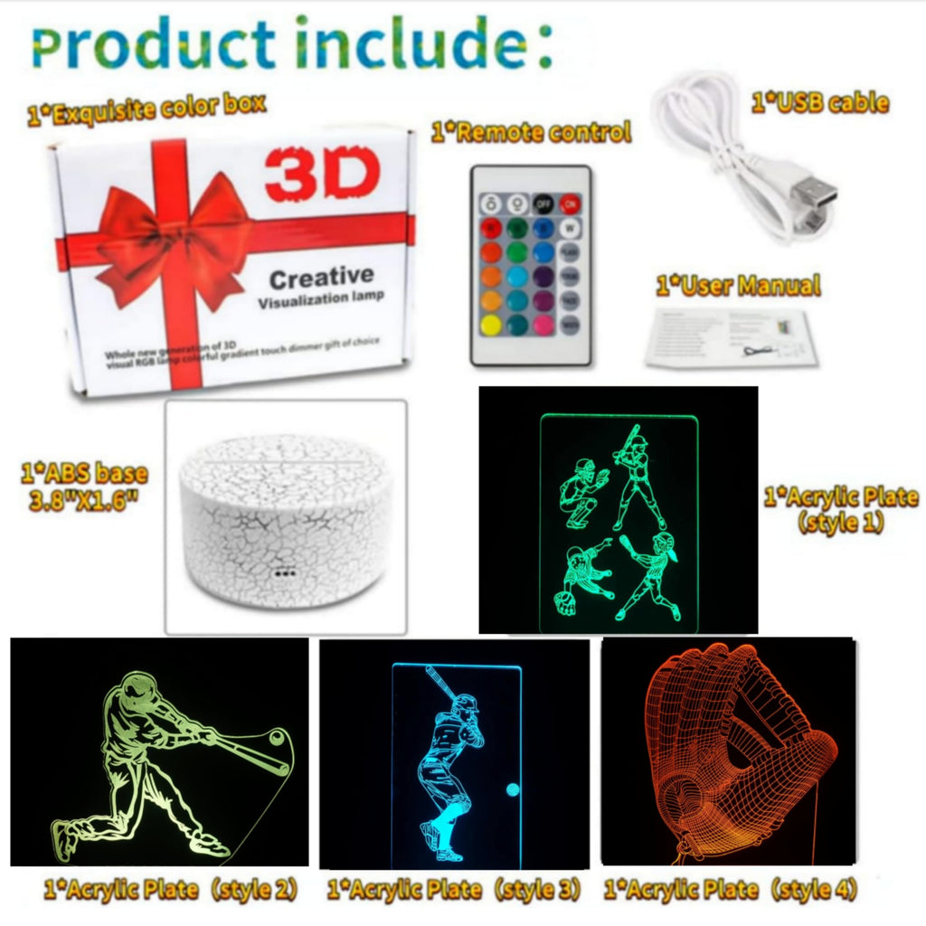 3D Illusion Night Light with Swappable Acrylic Panels – 6 Designs