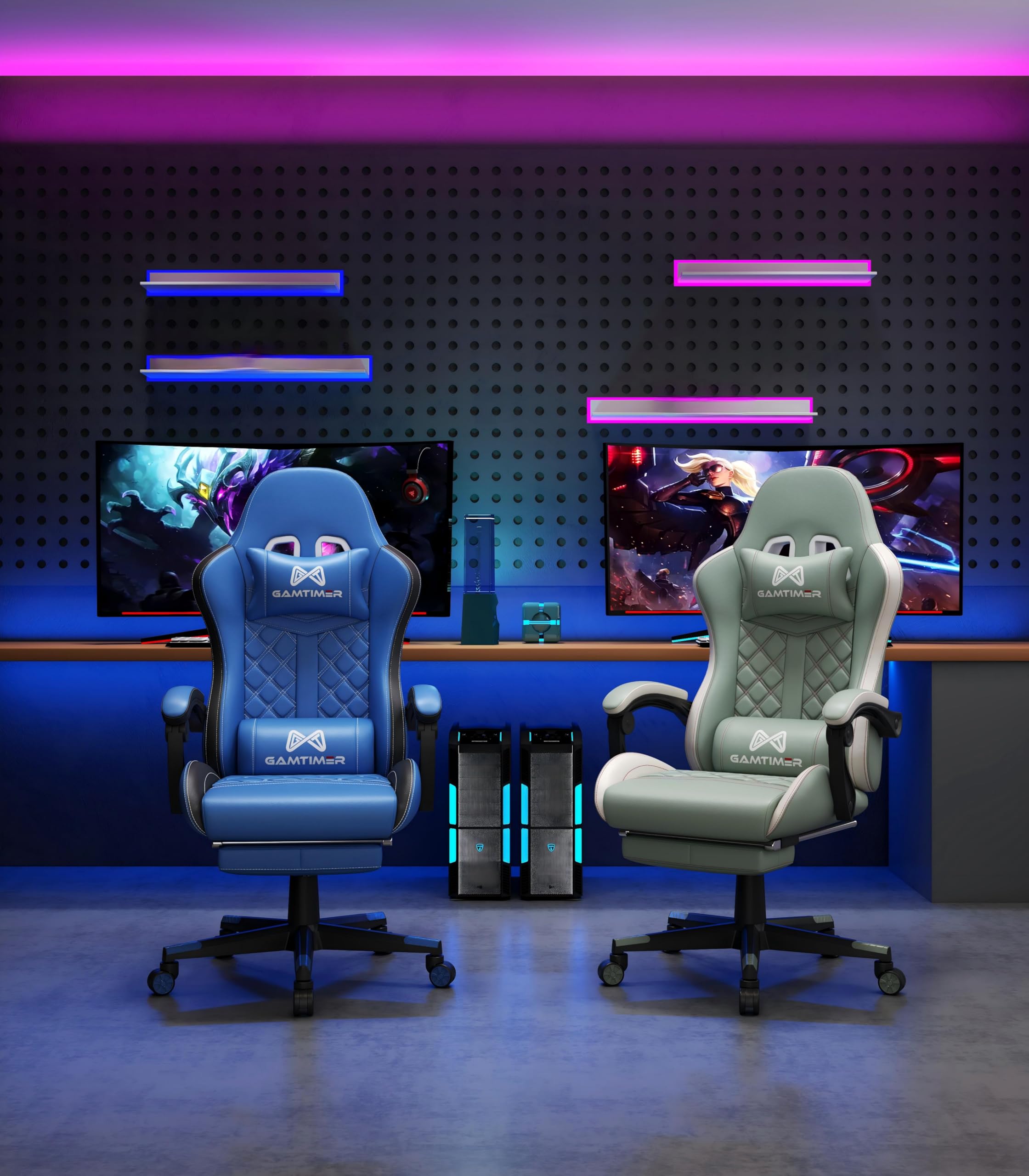 Gamtimer Gaming Chair, 400 LB Weight Capacity,with Pocket Spring Cushion | Ergonomic Backrest Office Chair,Leather, with Headrest and Lumbar Support, Footrest, Suitable for Adults(Blue) - Flex Gamingproduct_type