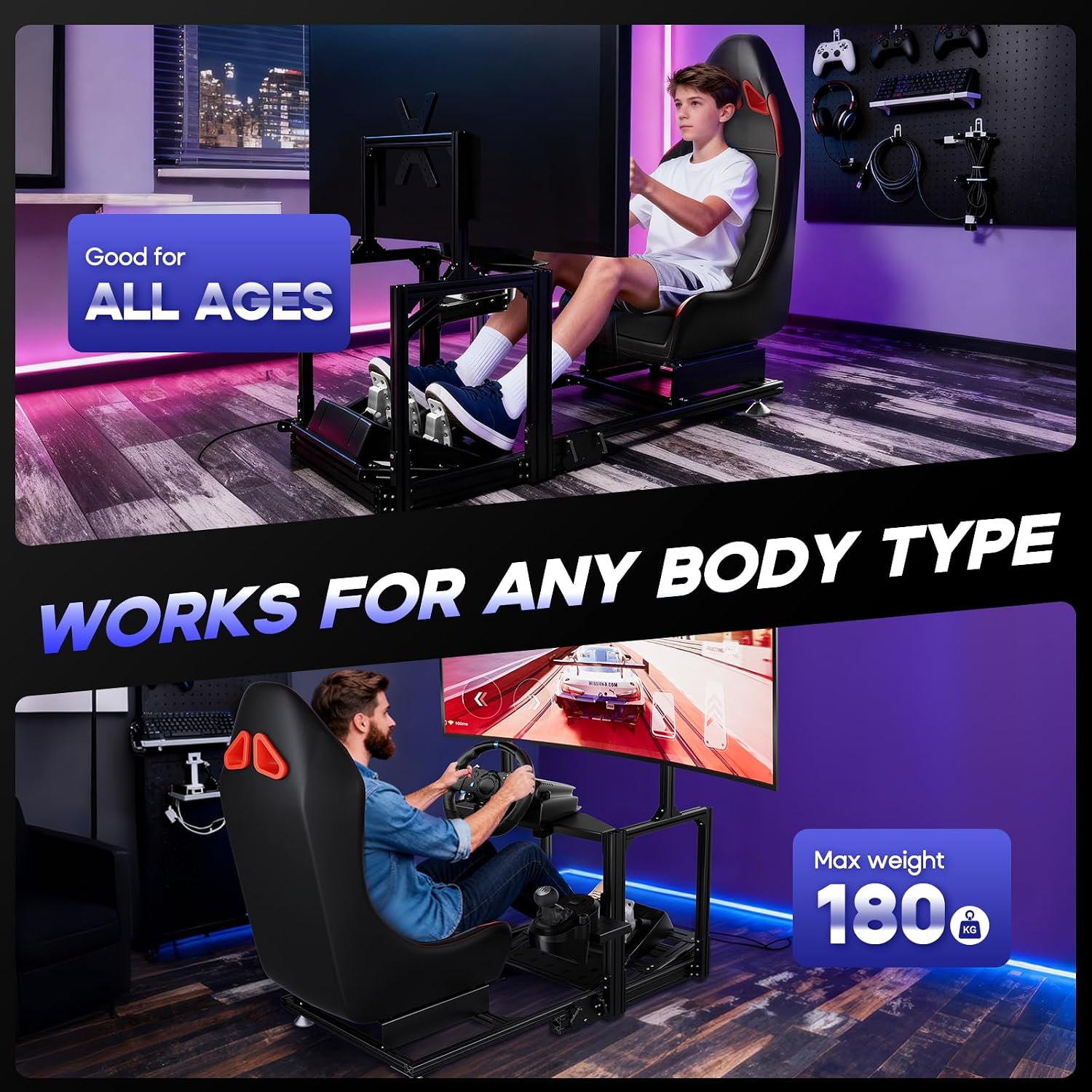 DIWANGUS Racing Simulator Cockpit Sim Racing Cockpit - Foldable Racing Cockpit with Monitor Mount & Seat, Adjustable Sim Rig for Logitech G29/G920/G923/G PRO/RS50, Thrustmaster, MOZA Driving Simulator - Flex Gamingproduct_type