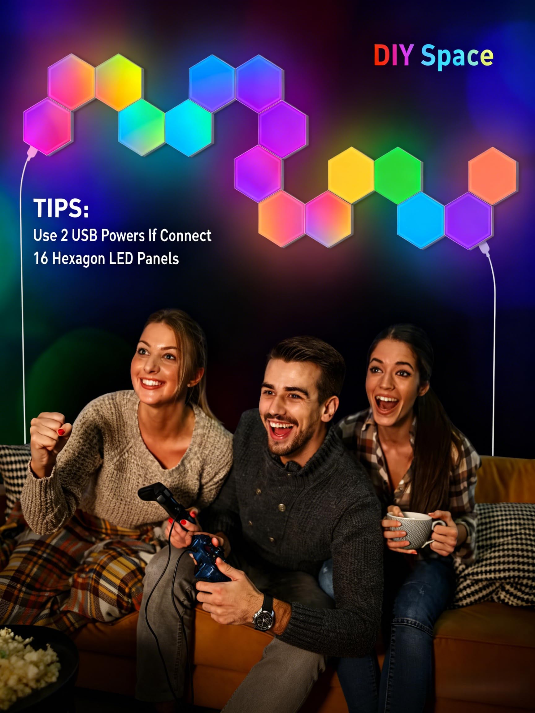 NIUCOO RGB Hexagon LED Wall Panels – 3 Sizes