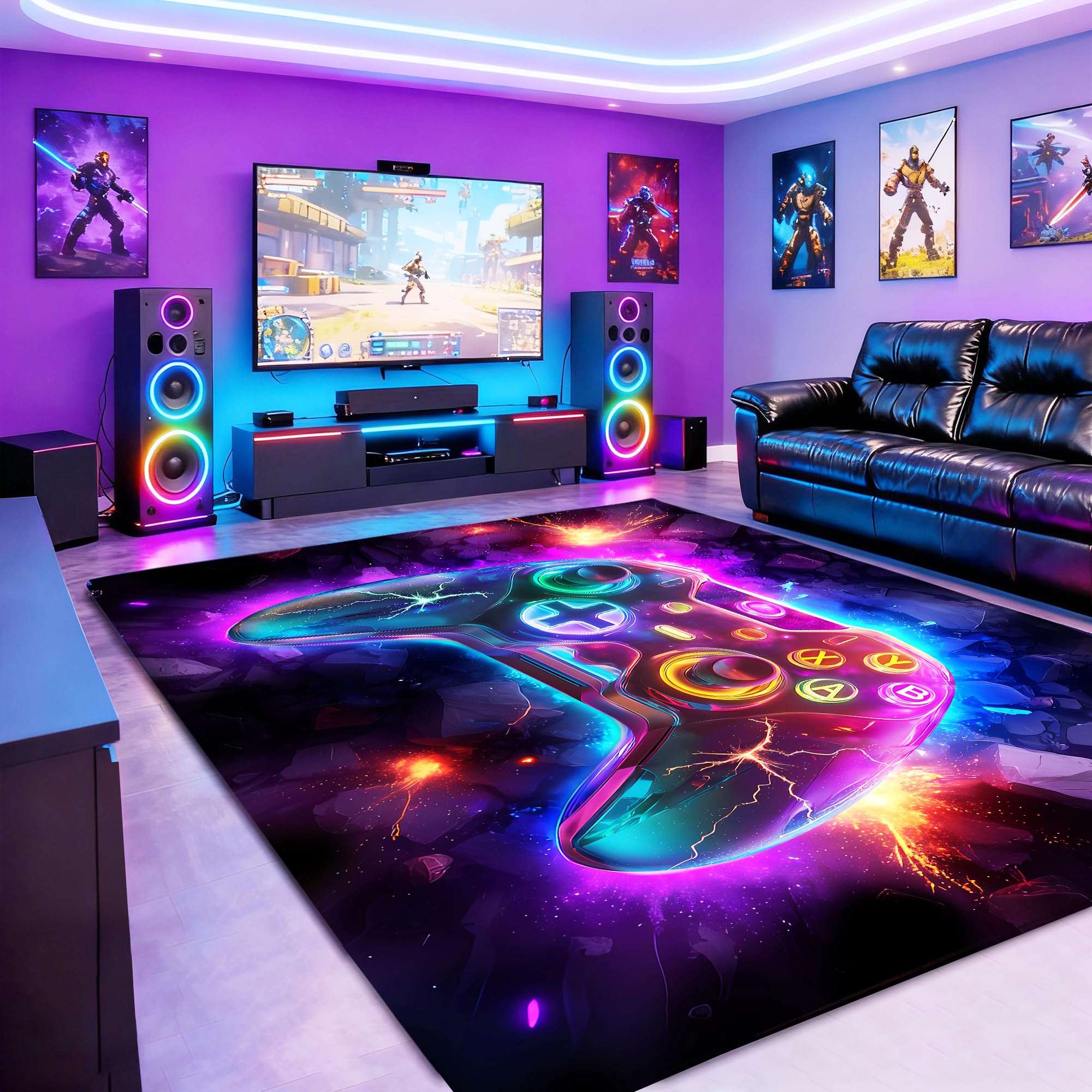 5x7 ft Neon Gaming Area Rug for Boys Room, Colorful Game Controller Carpet for Gamer Room Decor, Low Pile Non-Slip Video Game Rug for Teens Playroom or Game Zone - 03 - Flex Gamingproduct_type
