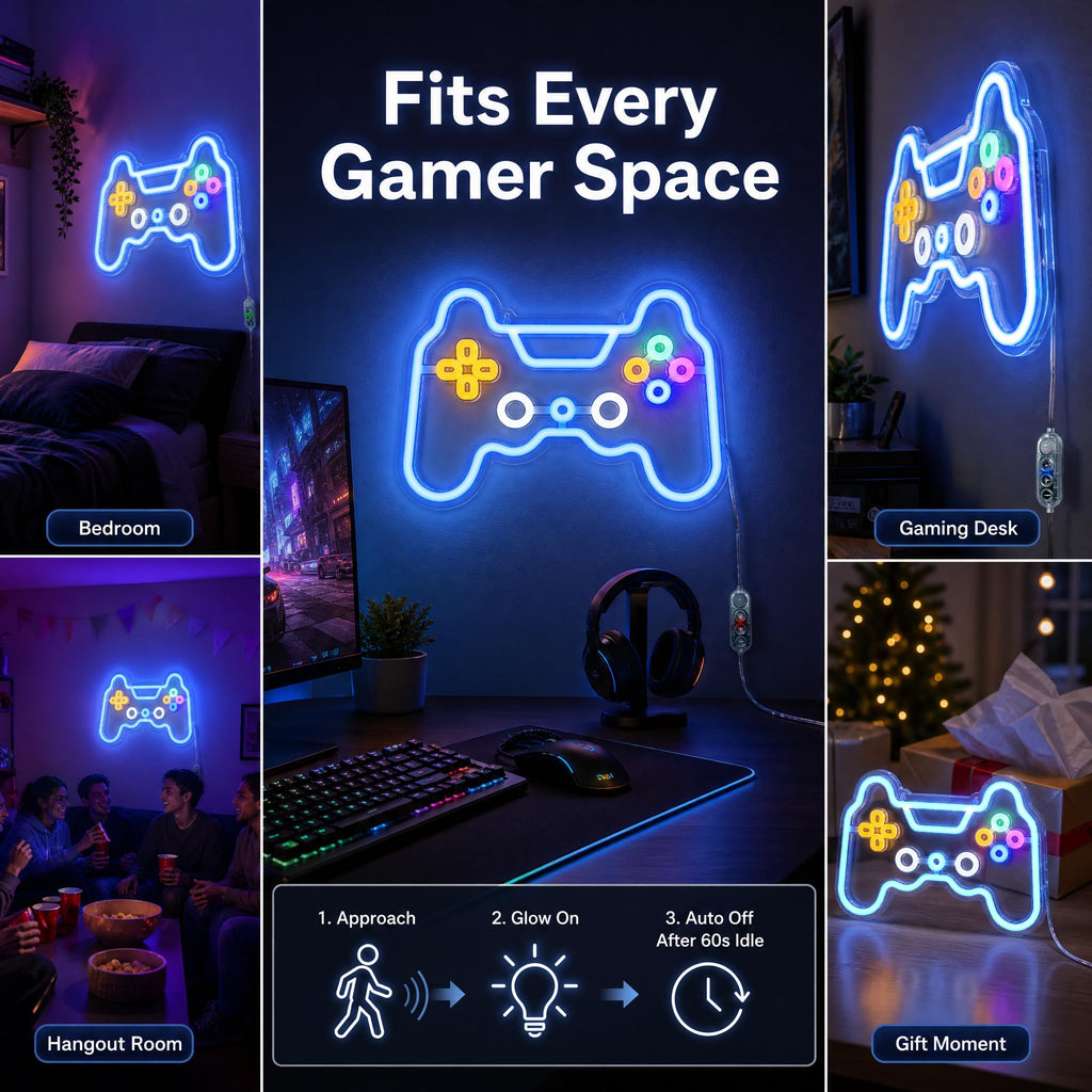 Motion Sensor Gamer Neon Sign Neon Light for Boys Room, Game Controller LED Sign for Gaming Room Decor,Neon Signs USB-Powered With Auto-on/off Switch,Gamer Gifts for Teens,Boys,Kids - Flex Gamingproduct_type