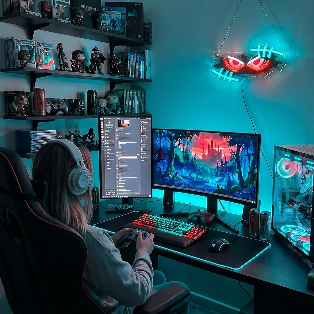 Gamer Mode Neon Sign for Gaming Room Decor, USB Powered LED Wall Light with Dimmer, Cool Gamer Setup Accessories for Bedroom, Streamer Background, Teen Boy Game Room, Man Cave