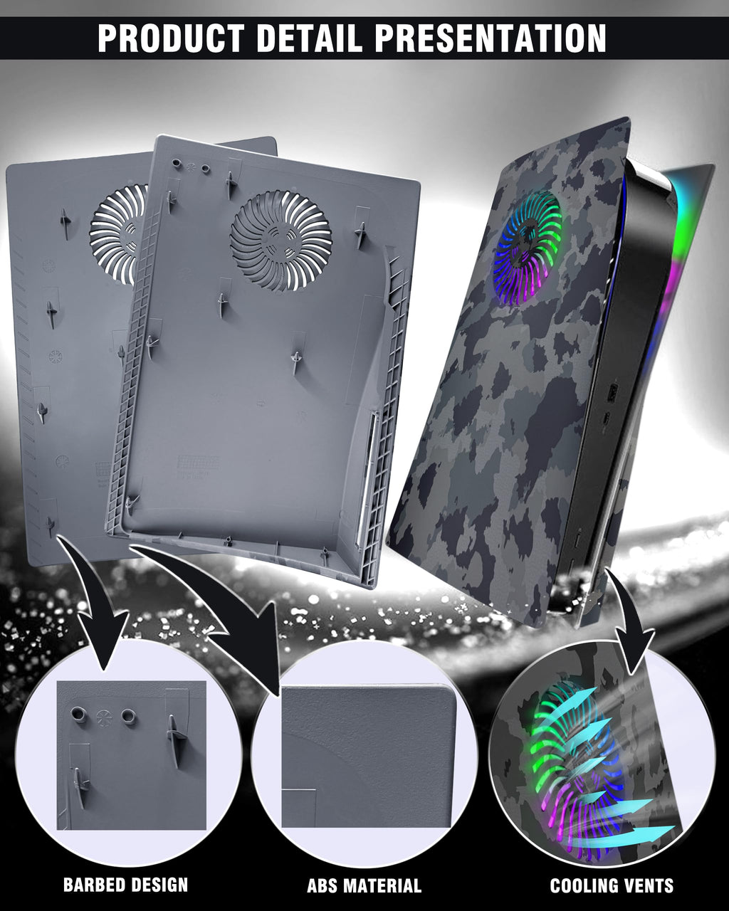 Joso Faceplate for PS5 Disc Edition, Anti-Scratch Dustproof Case Replacement with RGB Ring, Cover Skin Fit for PS5 Console (CD-ROM), Plates for PS5 Accessories, Transparent - Flex Gamingproduct_type