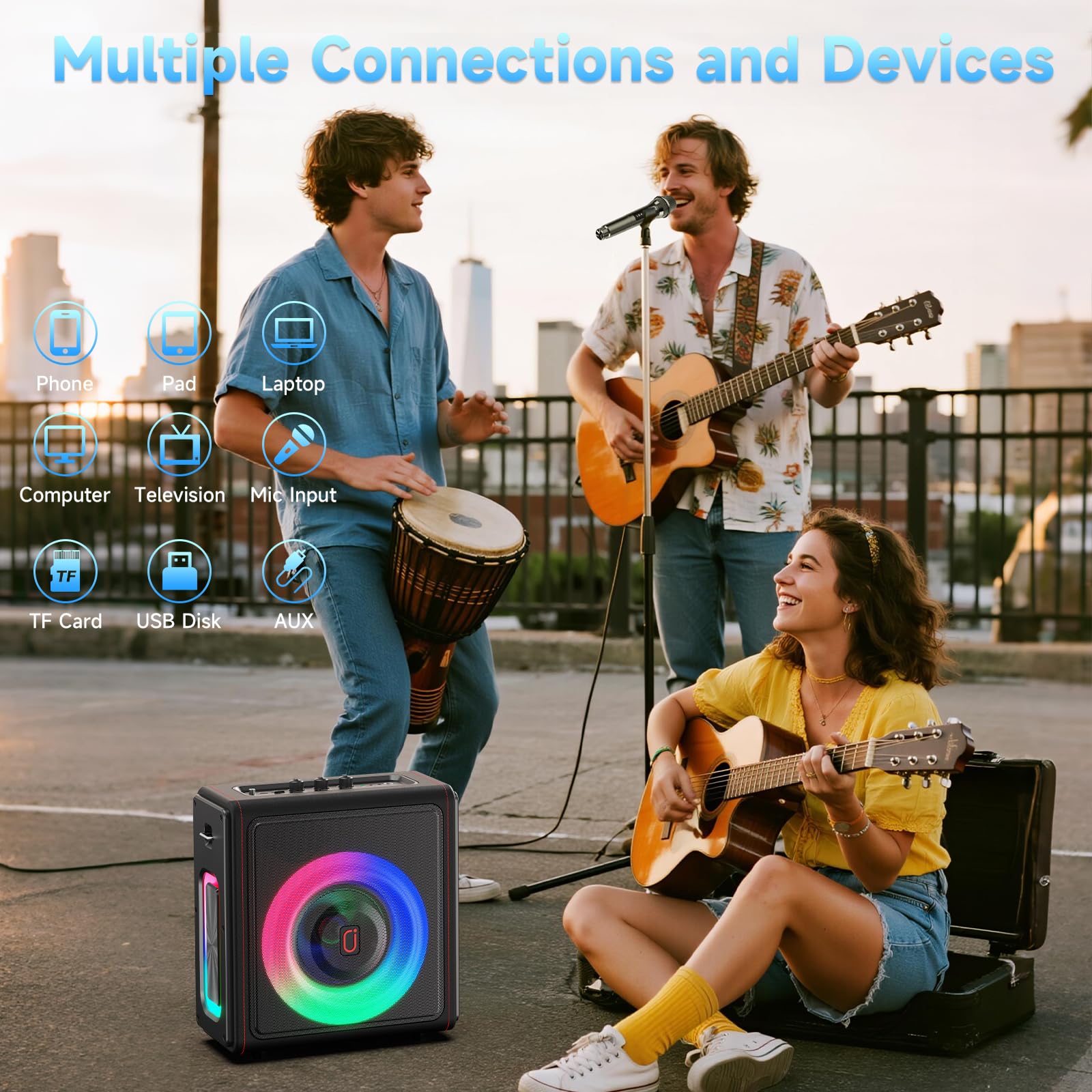 Karaoke Machine for Adults with 2 Wireless Microphones, 200W PA System | Pitch Correction, Bluetooth 5.3, Retro Leather Design, 24H Playtime, TV Connection, TWS Stereo and Live Performance Support
