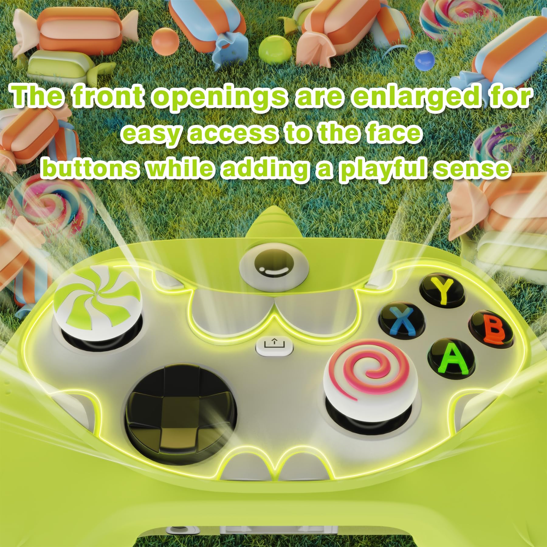 PlayVital MonoEye Monster Controller Skin for Xbox Series X/S - Cute Anti-Slip Silicone Cover Case with 4 Candy Thumb Grip Caps & Stickers, Full Protection Set, Green - Flex Gamingproduct_type