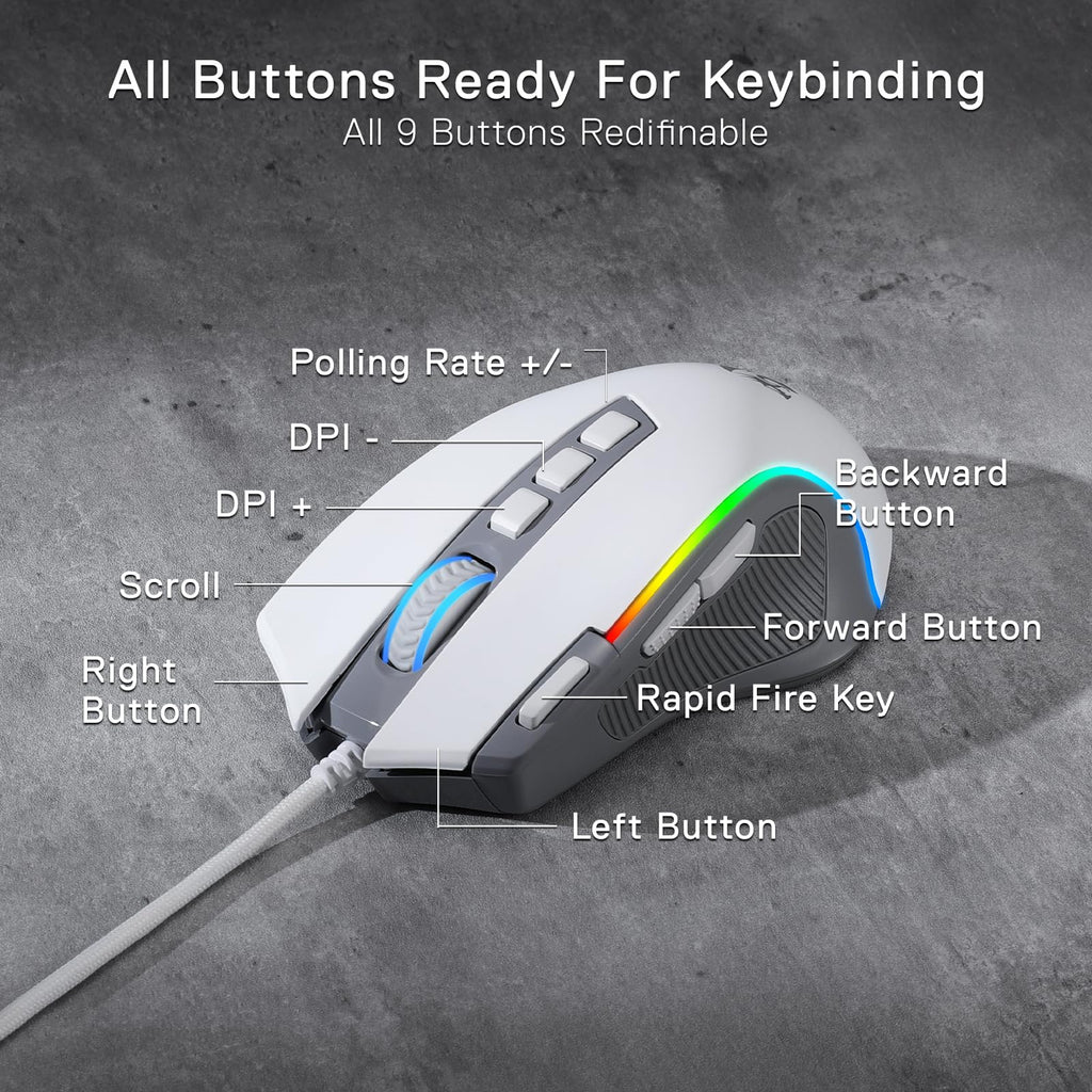 Redragon M612 Predator RGB Gaming Mouse, 8000 DPI Wired Optical Mouse with 11 Programmable Buttons & 5 Backlit Modes, Software Supports DIY Keybinds Rapid Fire Button - Flex Gamingproduct_type
