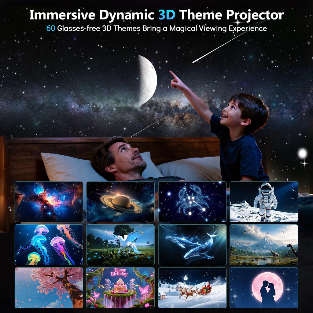 Rossetta 3D Projector with 60 Scenes, Galaxy Star Projector for Room Decor | Bluetooth Speaker, 1H/2H Timer & Remote, Night Light for Bedroom, Party, Christmas & Birthday Gifts for Adults, Girls, Boys