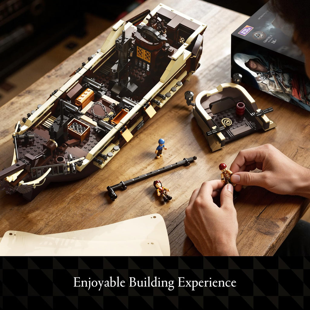 Wise Block Assassin's Creed Black Flag Jackdaw Pirate Ship Building Set | 3781 Pcs Epic Warship Edition Large Model Ship Kit HA395107, Gifts for Adult Collections Enthusiasts, 8 Minifigures Decorate