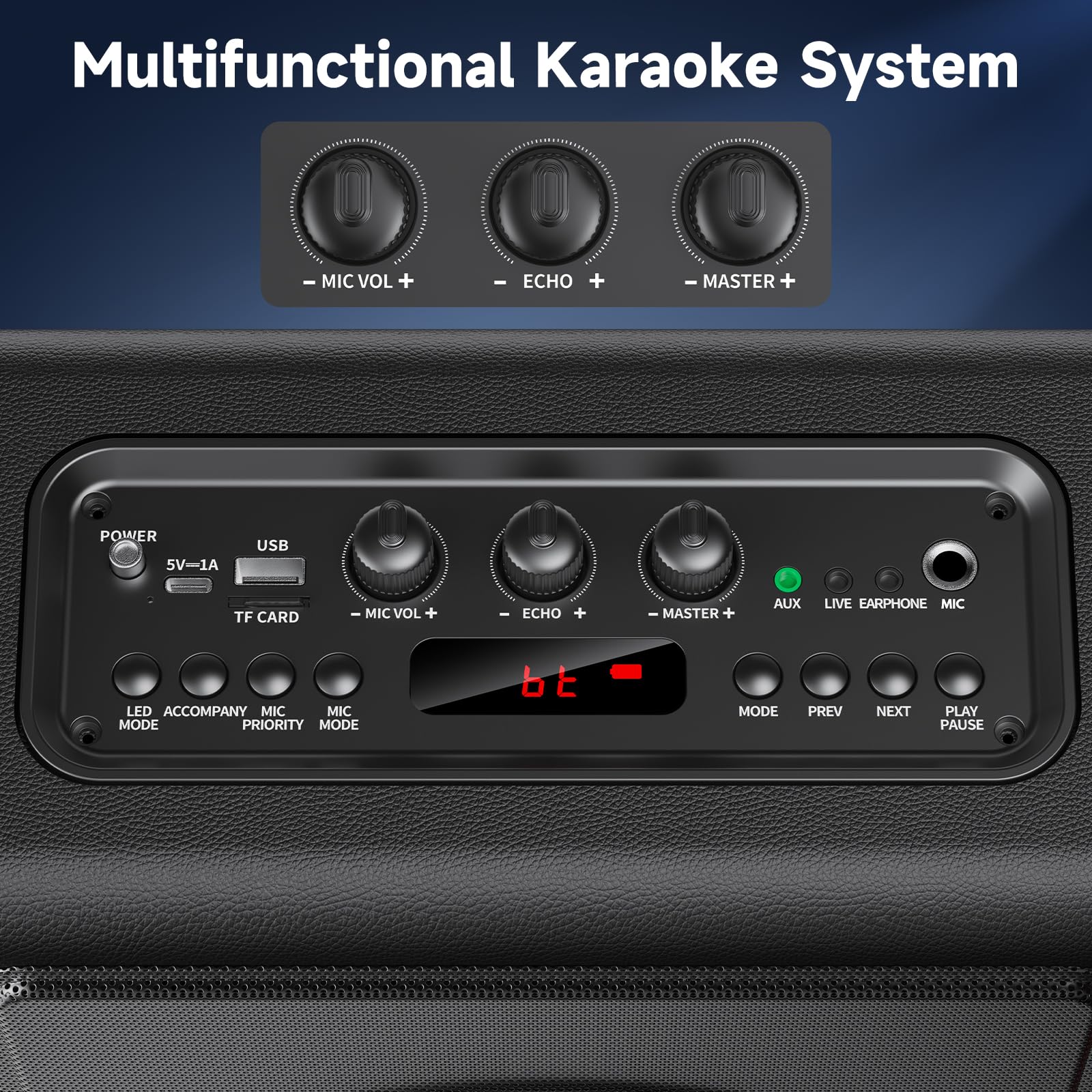 Karaoke Machine for Adults with 2 Wireless Microphones, 200W PA System | Pitch Correction, Bluetooth 5.3, Retro Leather Design, 24H Playtime, TV Connection, TWS Stereo and Live Performance Support