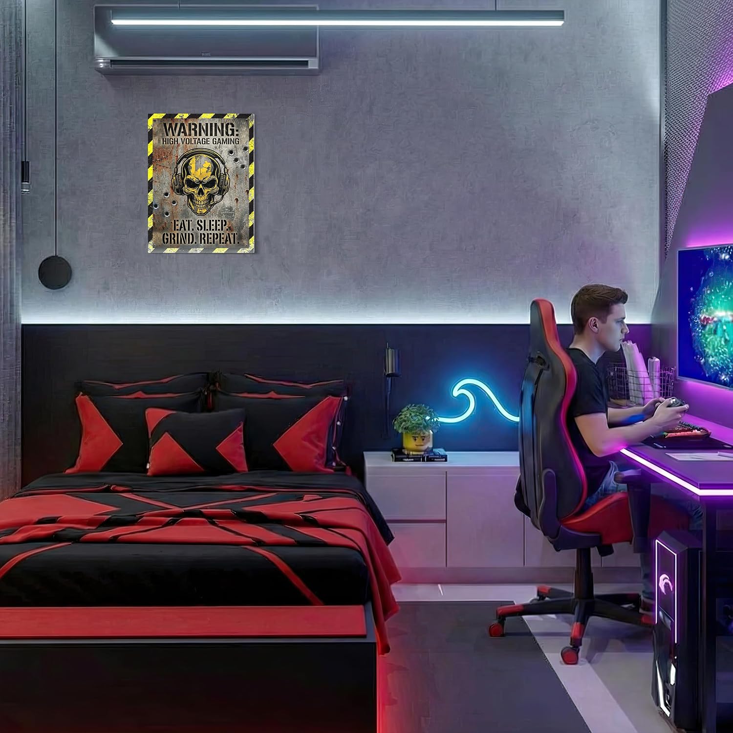 TracyArt Game Room Decor - Eat Sleep Grind Repeat, Posters for Boys Room, Gaming Room Decor, Unframed 13" x 17" - Flex Gamingproduct_type