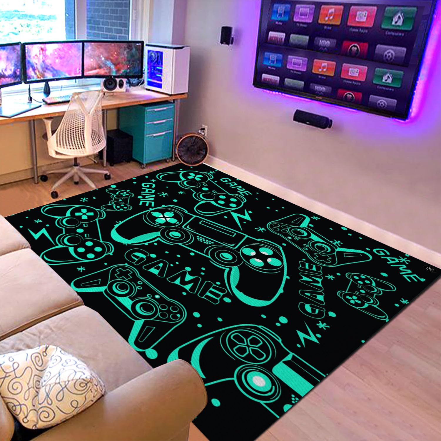 Sunnycitron Gaming Area Rugs Gamer Player Rug for Boys Room Decor Teens 3D Video Game Controller Mat for Bedroom Playroom Carpet Red (59"x39") - Flex Gamingproduct_type