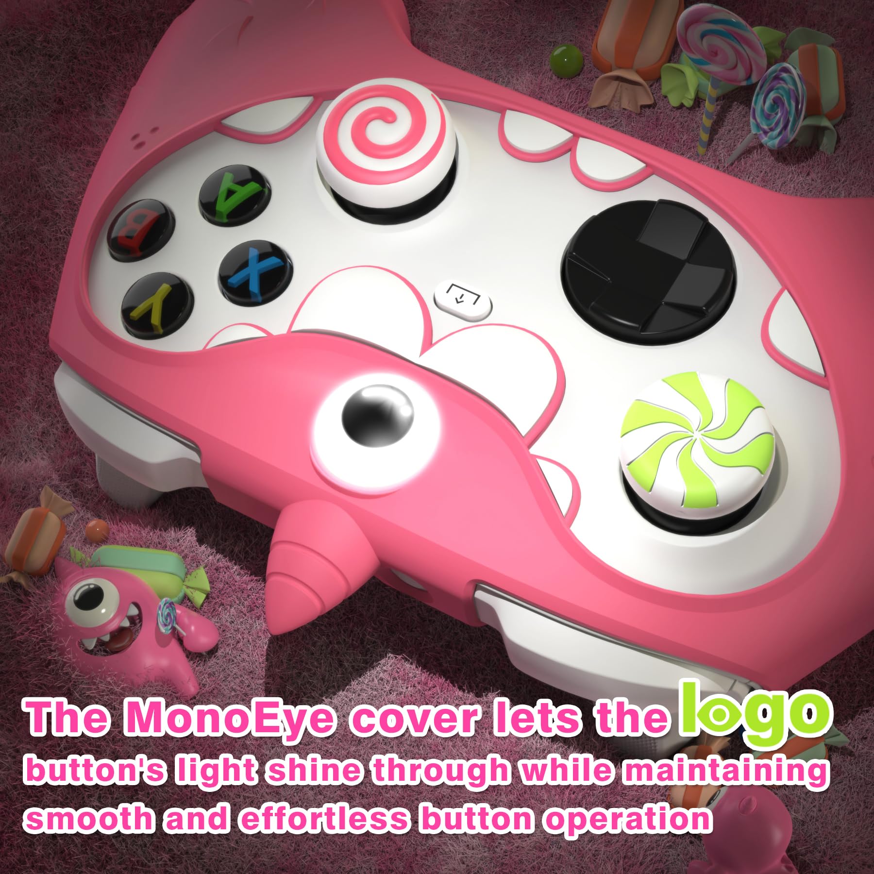 PlayVital MonoEye Monster Controller Skin for Xbox Series X/S - Cute Anti-Slip Silicone Cover Case with 4 Candy Thumb Grip Caps & Stickers, Full Protection Set, Green - Flex Gamingproduct_type