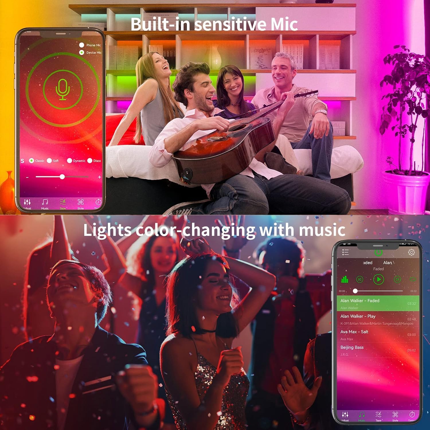 KSIPZE 100ft Led Strip Lights RGB Music Sync Color Changing Led Lights with Smart App Control Remote Led Lights for Bedroom Room Lighting Flexible Home Décor - Flex Gamingproduct_type