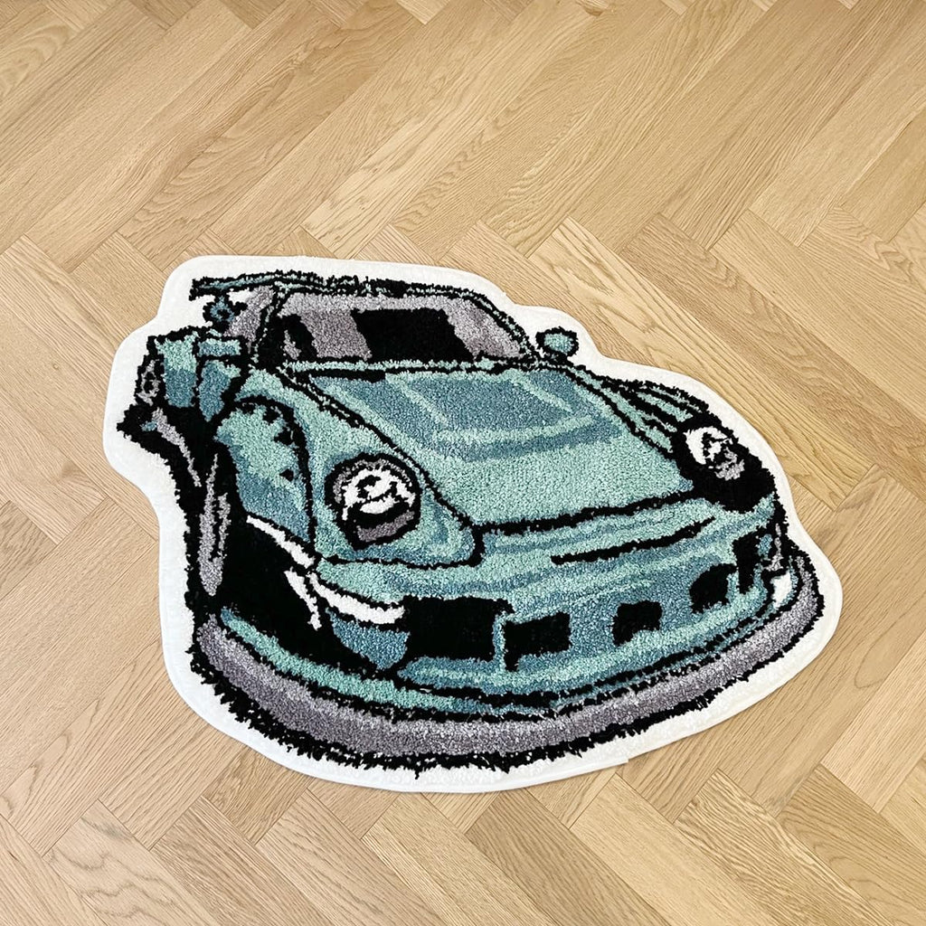 LAKEA Enthusiast Green Sports Car Shaped Flocking Rug Irregular Geometric Carpet Bed Side Anti Slip Floor Pad Doormat Aesthetic Home (31.5 X24 Inch) - Flex Gamingproduct_type