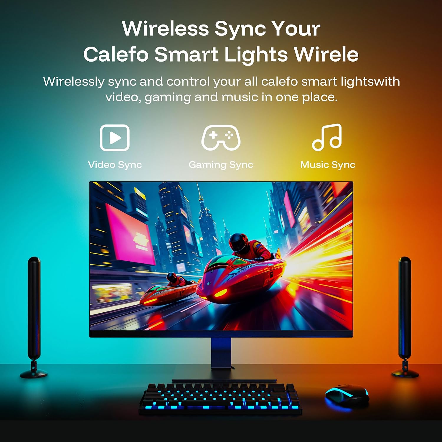 Calefo RGBCW PC Gaming Ambient Lighting Kit for 24-27 Inch, USB Sync Dongle, Bar Light & Monitor Backlight, Color Sync for Games, Movies, Music,Plug and Play,Windows 10/11 & Mac Compatible. - Flex Gamingproduct_type