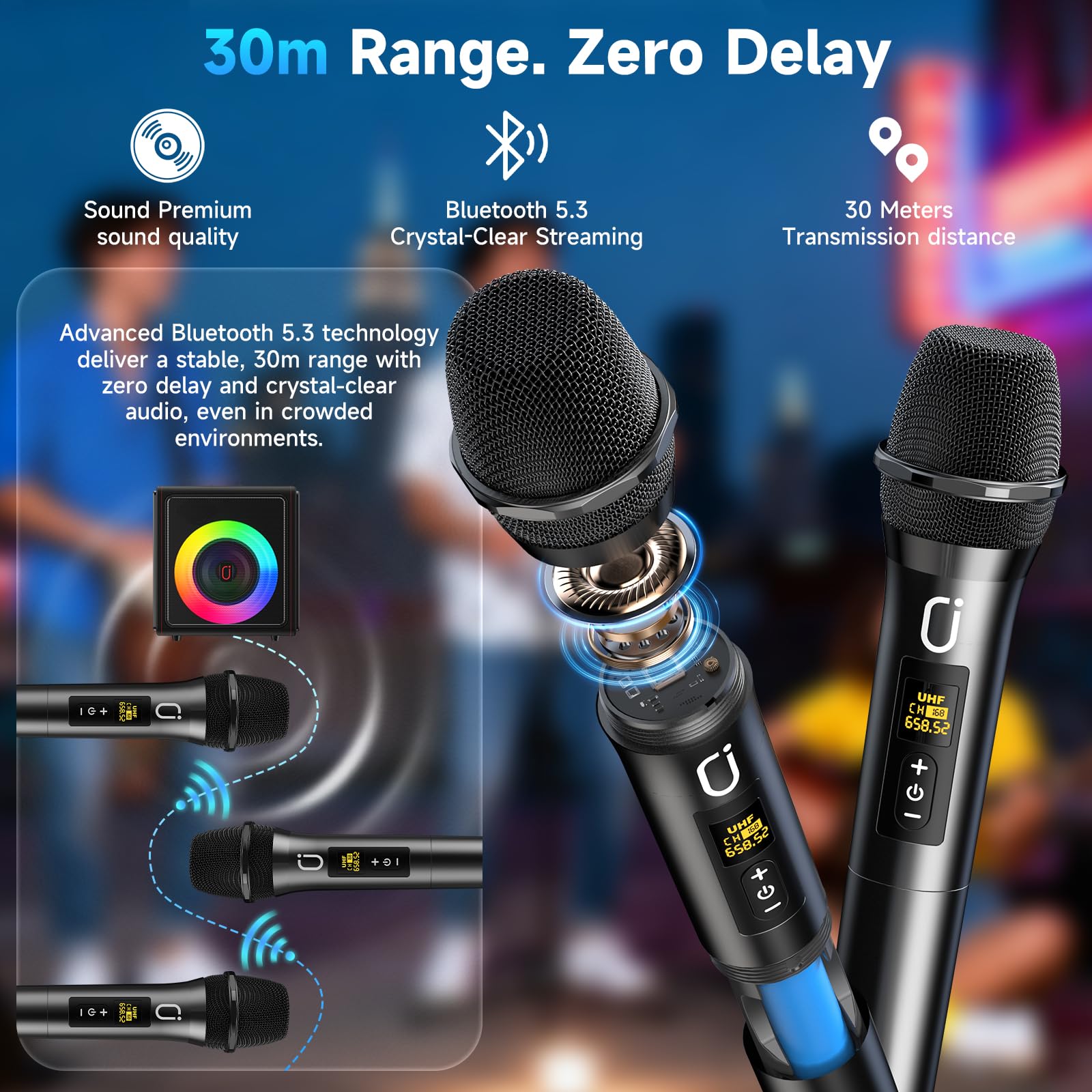 Karaoke Machine for Adults with 2 Wireless Microphones, 200W PA System | Pitch Correction, Bluetooth 5.3, Retro Leather Design, 24H Playtime, TV Connection, TWS Stereo and Live Performance Support