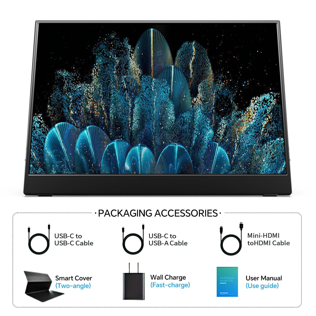 MNN Portable Monitor 15.6inch FHD 1080P 60Hz USB C HDMI Gaming Ultra-Slim IPS Display w/Smart Cover & Speakers,HDR Plug&Play, External Monitor for Laptop PC Phone Mac (15.6'' 1080P) - Flex Gamingproduct_type