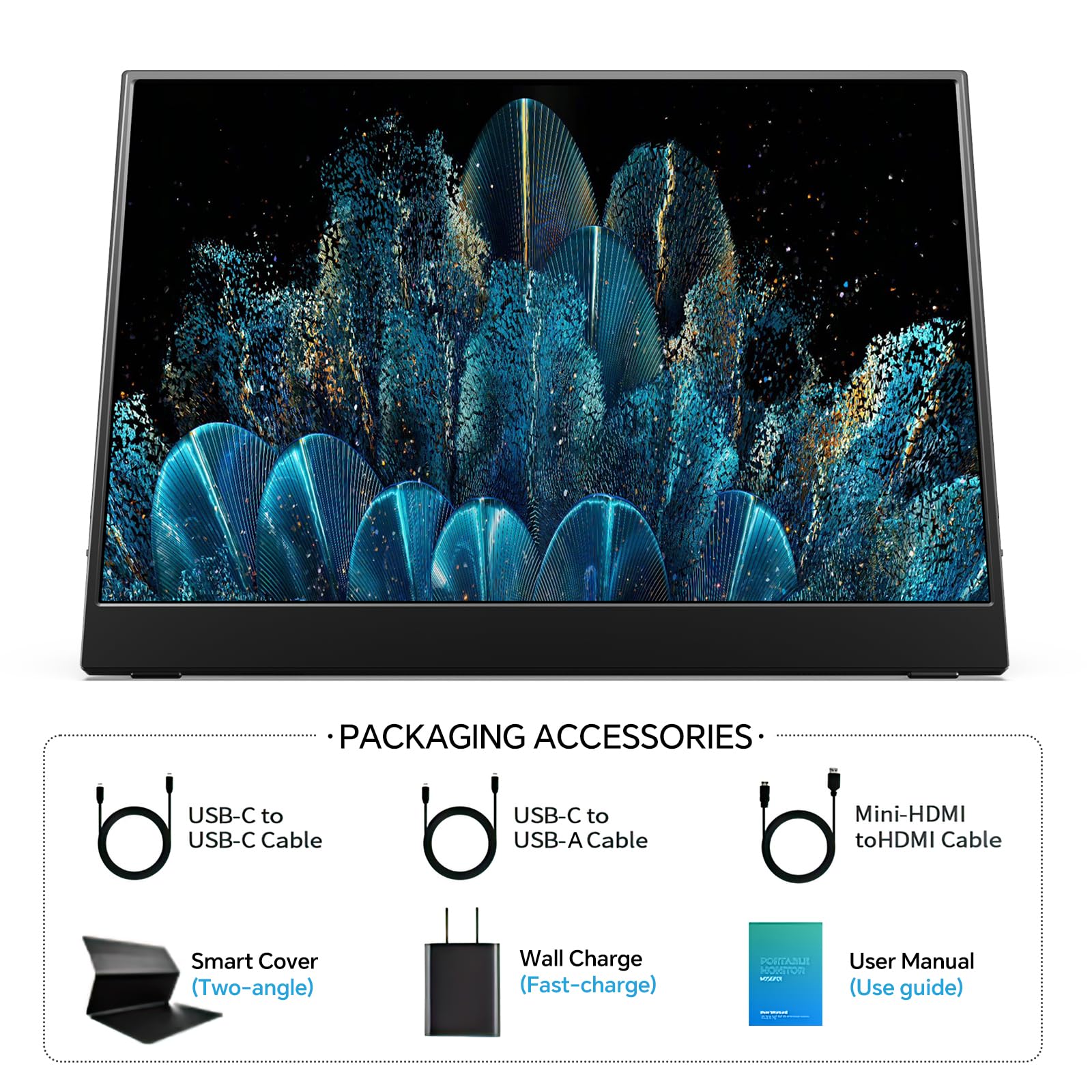 MNN Portable Monitor 15.6inch FHD 1080P 60Hz USB C HDMI Gaming Ultra-Slim IPS Display w/Smart Cover & Speakers,HDR Plug&Play, External Monitor for Laptop PC Phone Mac (15.6'' 1080P) - Flex Gamingproduct_type