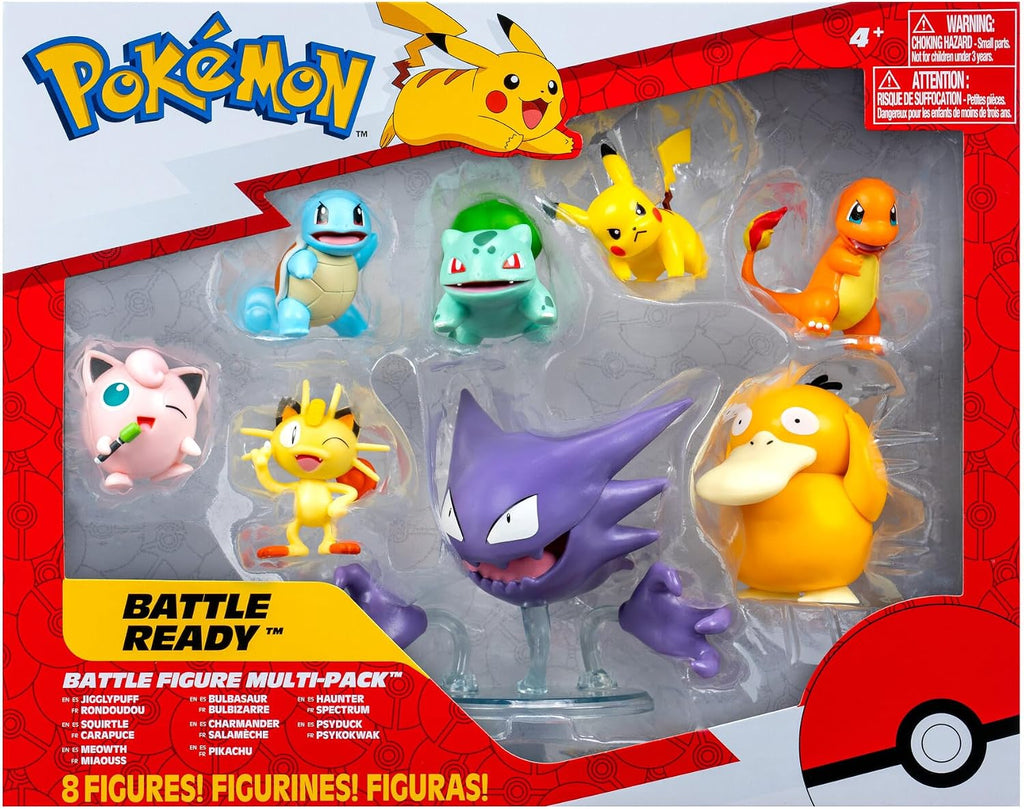 Pokemon Battle Figure 8 Pack - Six 2-Inch and Two 3-Inch Battle Ready Figures including Pikachu