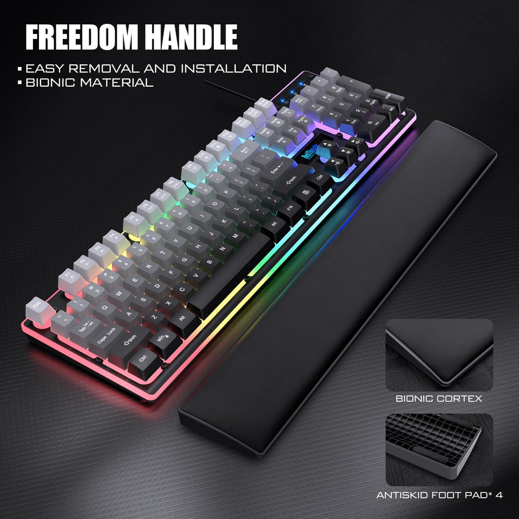 RedThunder K10 Wired Gaming Keyboard and Mouse and Wrist Rest Combo, RGB Backlit, Mechanical Feel Anti-ghosting Keyboard + 7D 7200 DPI Mice+Soft Leather Wrist Rest 3 in 1 PC Gamer Accessories(Black) - Flex Gamingproduct_type