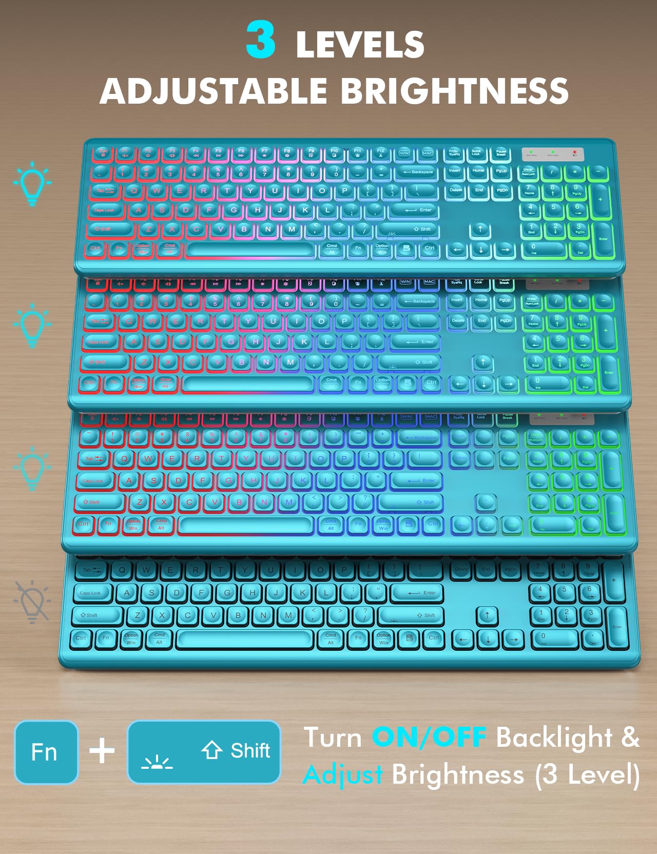 Wireless Keyboard and Mouse Combo, RGB Backlit, Rechargeable & Light Up Letters, Full-Size, Soft Typing, Sleep Mode, 2.4GHz Quiet Keyboard Set for Mac, Windows, Laptop, PC, Trueque KM42Pro (Black) - Flex Gamingproduct_type