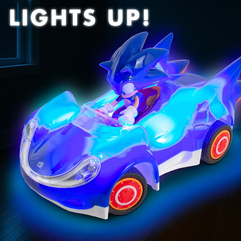 NKOK Sonic RC Car Glow Racer – Light-Up Remote Control Car, 1/28 Scale | Official Sonic the Hedgehog RC Toy with Easy Controls, Indoor & Outdoor Racing Fun, Collectible Design & Kids Gift, Ages 6+