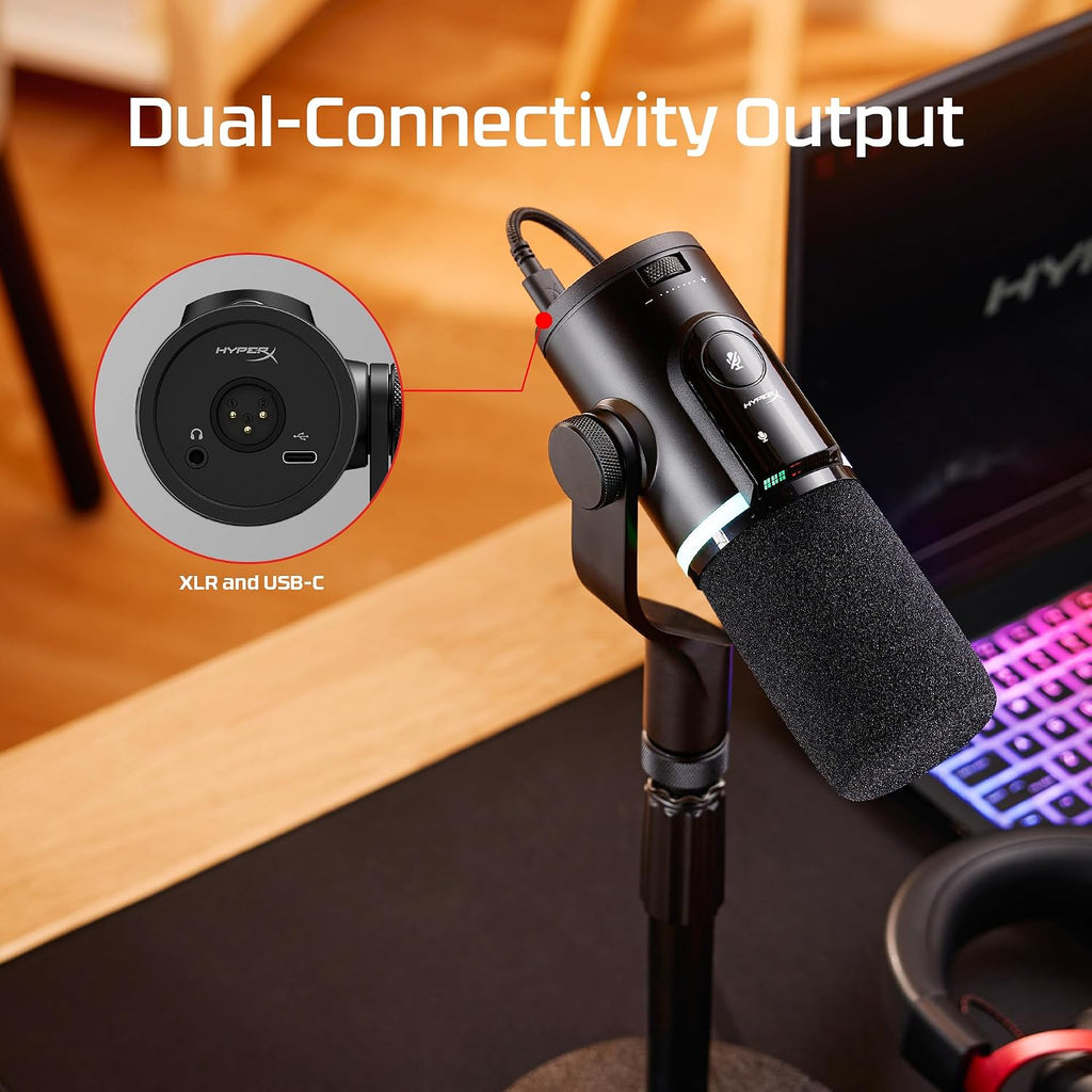 HyperX FlipCast Streaming XLR/USB Dynamic Microphone for PC, MacOS, PlayStation, Nintendo Switch, Broadcast Quality, USB, XLR, Universal Mount, Black