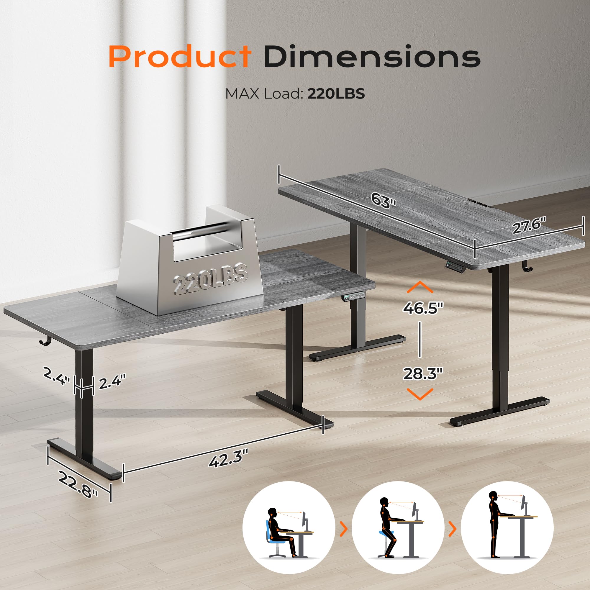 Huuger 55 x 28 Large Electric Standing Desk, Height Adjustable Computer Desk, 27.6" Deep Desktop, Stand up Gaming Office Table with 2 Hooks, 3 Preset Heights, for Home Office, Black - Flex Gamingproduct_type