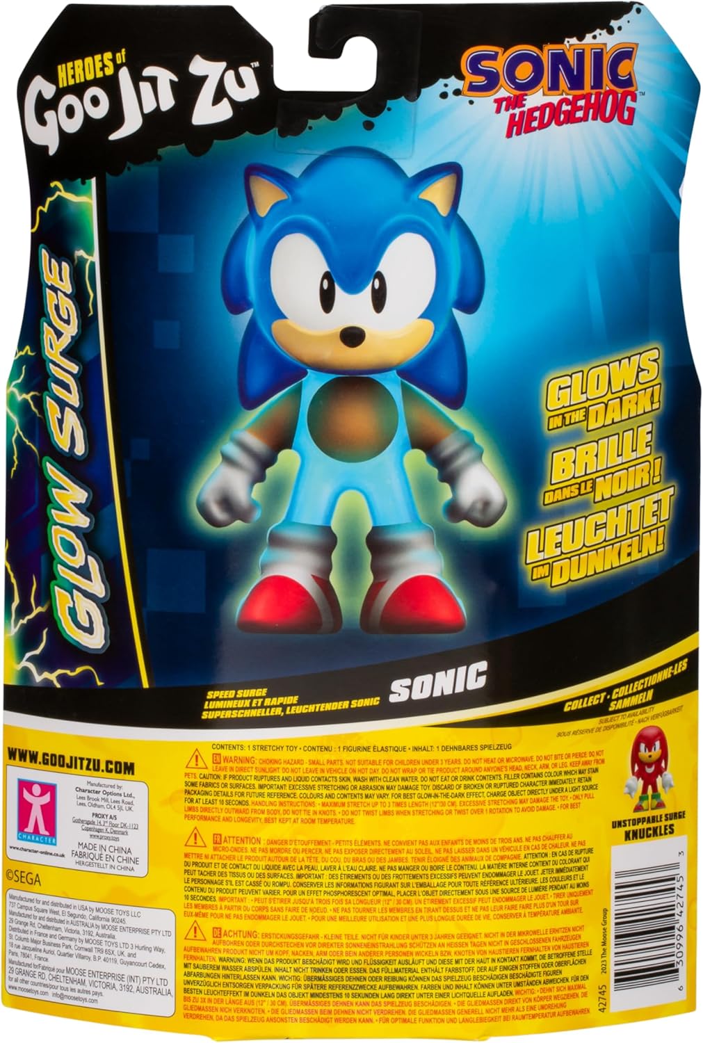 Heroes of Goo Jit Zu Sonic The Hedgehog, Speed Surge Sonic, Powered Up with Glow Surge Giving Him Glow-in-The-Dark Powers, Squishy, Stretchy Filling, Stretch Him Up to 3 Times His Size