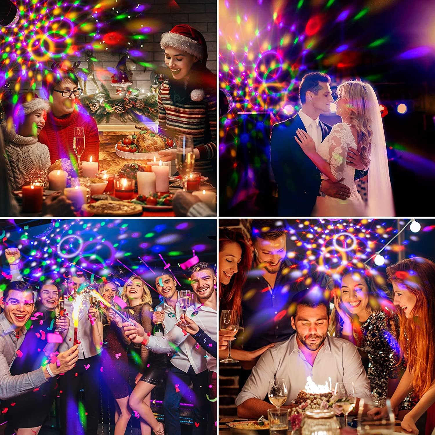 Party Lights,Disco DJ Strobe Light Rave Stage Projector Effect Dance Club Light Sound Activated with Remote Control for Parties Home Show KTV Pub Dance Christmas