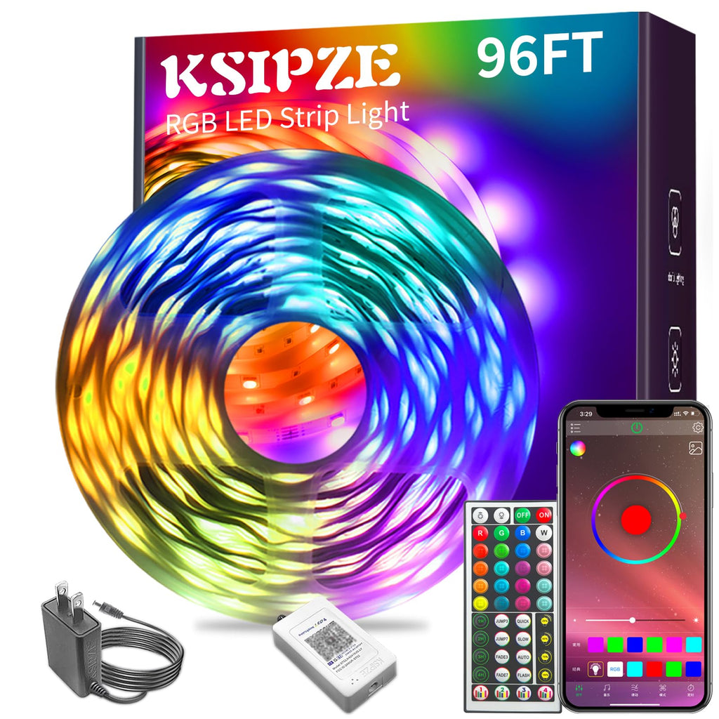KSIPZE 100ft Led Strip Lights RGB Music Sync Color Changing Led Lights with Smart App Control Remote Led Lights for Bedroom Room Lighting Flexible Home Décor - Flex Gamingproduct_type