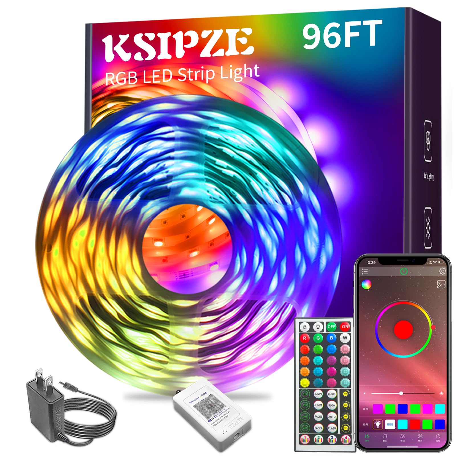 KSIPZE 100ft Led Strip Lights RGB Music Sync Color Changing Led Lights with Smart App Control Remote Led Lights for Bedroom Room Lighting Flexible Home Décor - Flex Gamingproduct_type