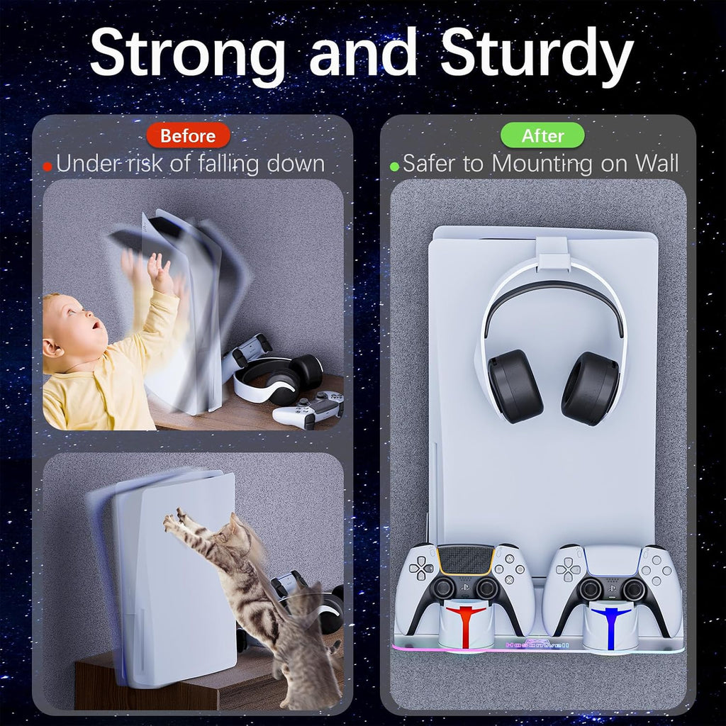 Hosanwell PS5 Wall Mount Kit with RGB Charging Station