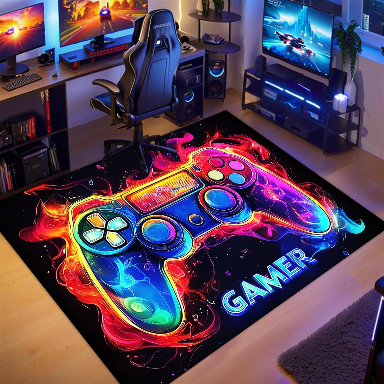 Video Game Shaped Carpet Rug - Gamepad Shaped Area Rug for Boys Bedroom Gaming Themed Area Rugs Kids Boys Gaming Room Decor, 4.5x6 Feet - Flex Gamingproduct_type