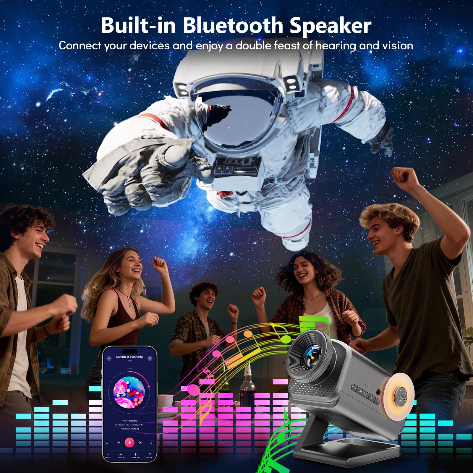 Rossetta 3D Projector with 60 Scenes, Galaxy Star Projector for Room Decor | Bluetooth Speaker, 1H/2H Timer & Remote, Night Light for Bedroom, Party, Christmas & Birthday Gifts for Adults, Girls, Boys