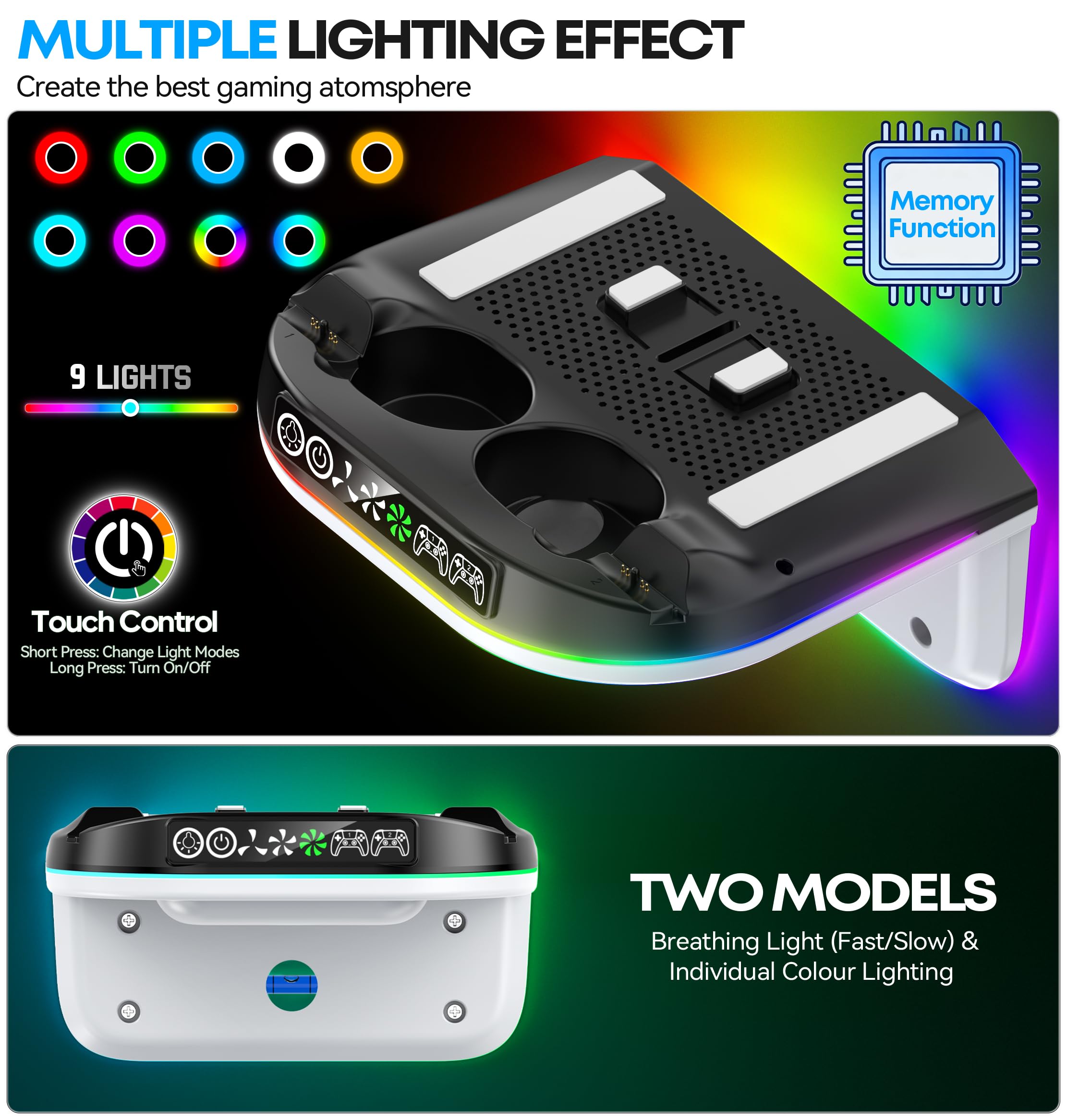 Tokluck PS5 Wall Mount Kit with Cooling Fan & Charging Station – 2 Sizes & 3 Colours