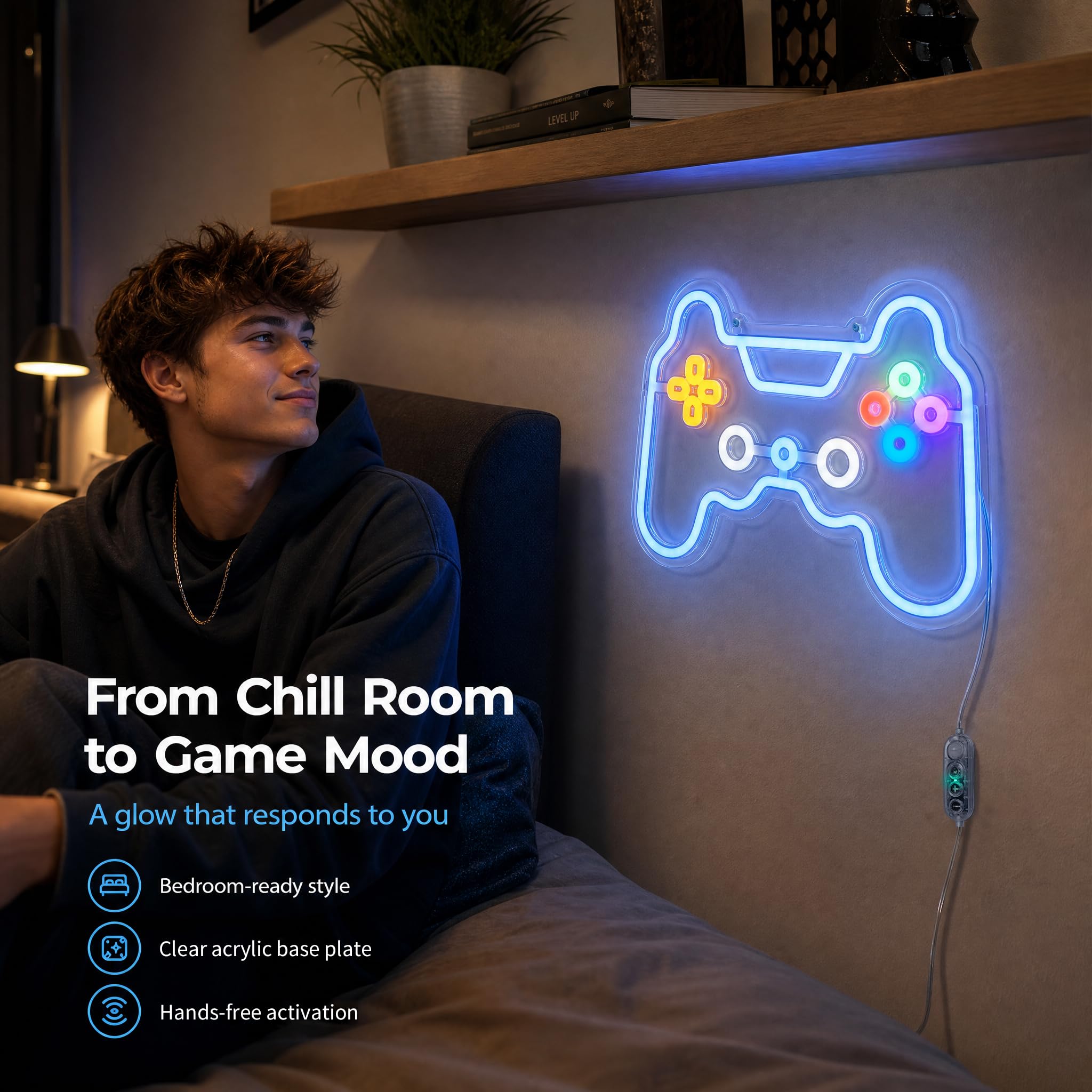 Motion Sensor Gamer Neon Sign Neon Light for Boys Room, Game Controller LED Sign for Gaming Room Decor,Neon Signs USB-Powered With Auto-on/off Switch,Gamer Gifts for Teens,Boys,Kids - Flex Gamingproduct_type