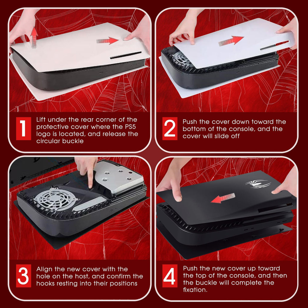 Cover Plates and Faceplate for PS5 Disc Edition, Compatible with PlayStation 5 Original Console, Red and Black Spider Design Replacement Side Panels - Flex Gamingproduct_type