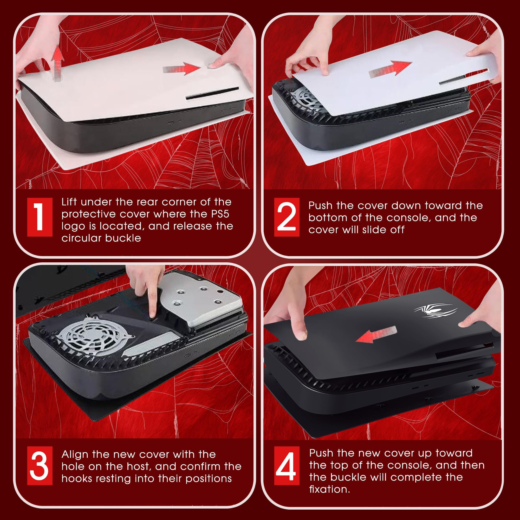 Cover Plates and Faceplate for PS5 Disc Edition, Compatible with PlayStation 5 Original Console, Red and Black Spider Design Replacement Side Panels - Flex Gamingproduct_type
