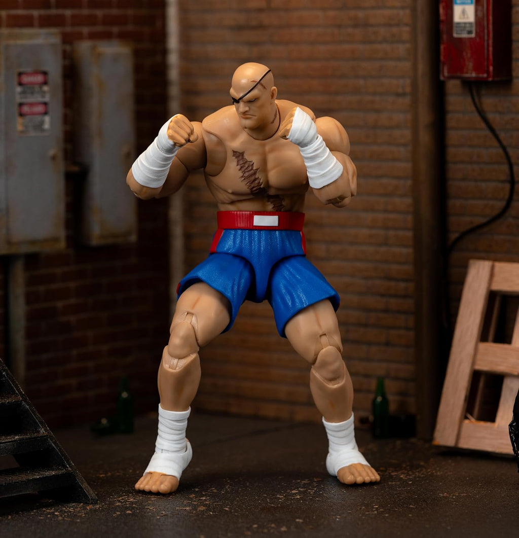 Jada Street Fighter II Sagat Deluxe 1:12 Scale Action Figure - Highly Articulated, Tiger Shot Accessory & Stand, 7.6" Tall | Highly articulated, Tiger Shot accessory and stand