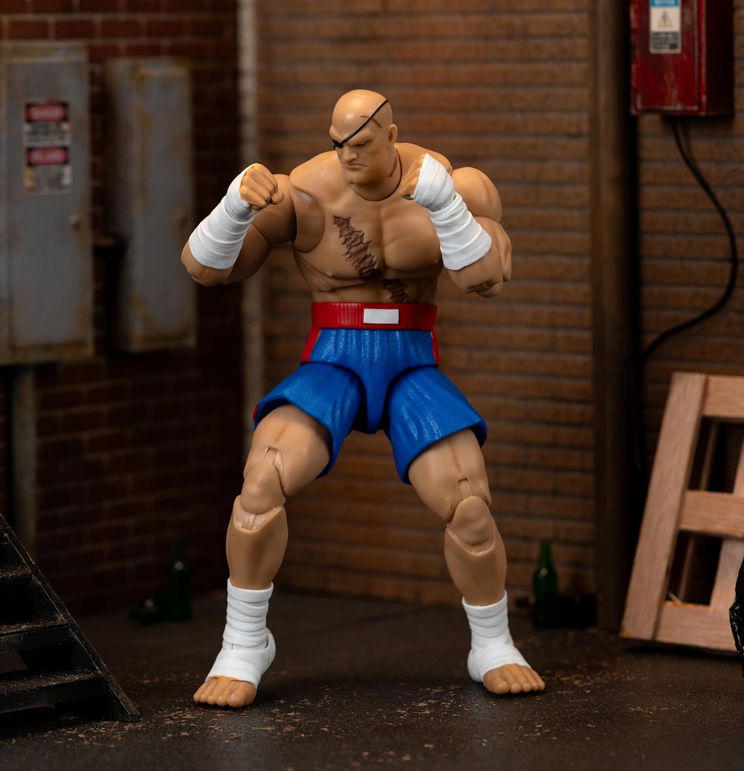 Jada Street Fighter II Sagat Deluxe 1:12 Scale Action Figure - Highly Articulated, Tiger Shot Accessory & Stand, 7.6" Tall | Highly articulated, Tiger Shot accessory and stand