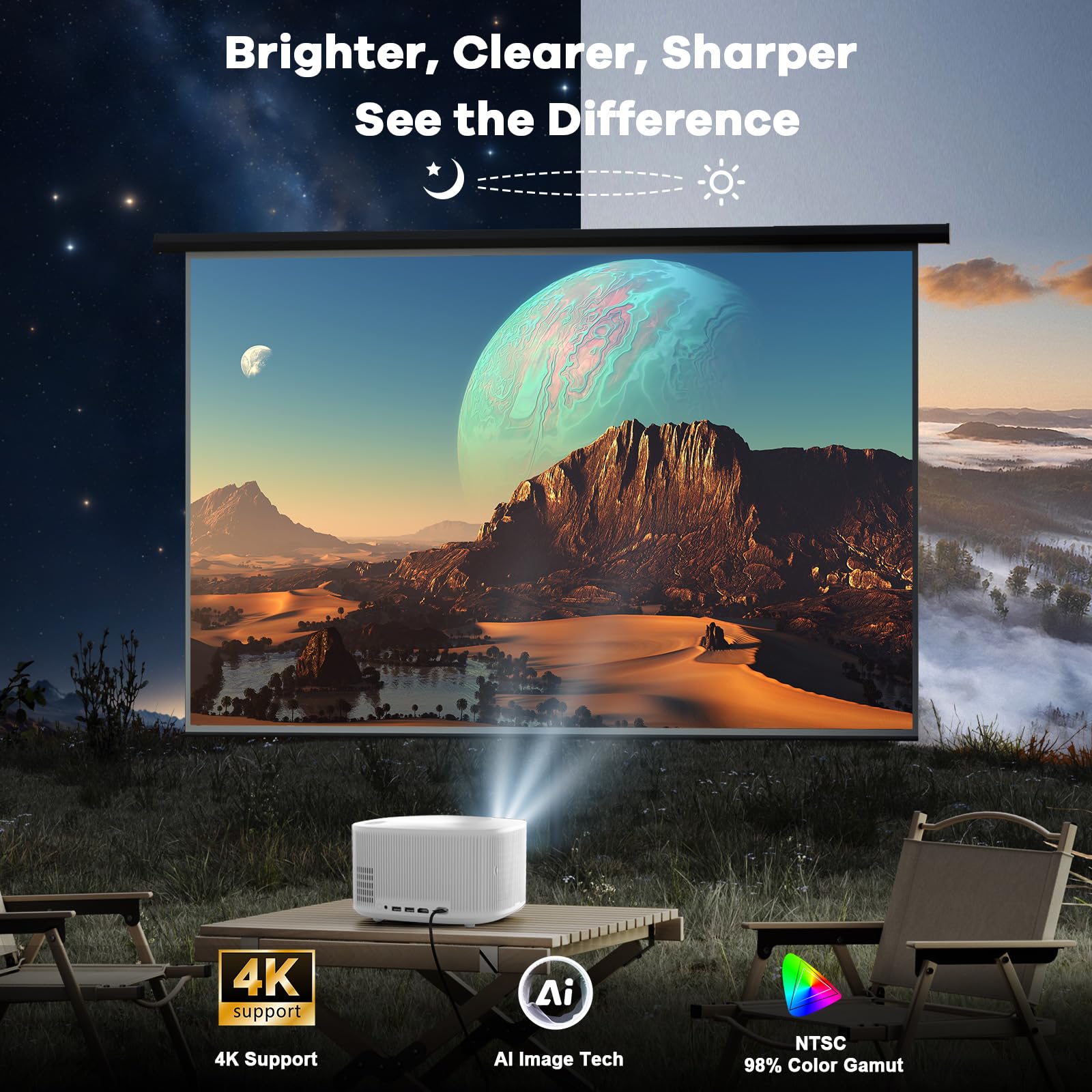 Outdoor-Projector-4K with WiFi and Bluetooth:[3500 Bright/60W Dolby Audio/Official Licensed Apps],Smart-Projector with AI Auto Focus,ONOAYO ONO5Pro 2.0 Movie Projector for Indoor/Outdoor 2026New - Flex Gamingproduct_type