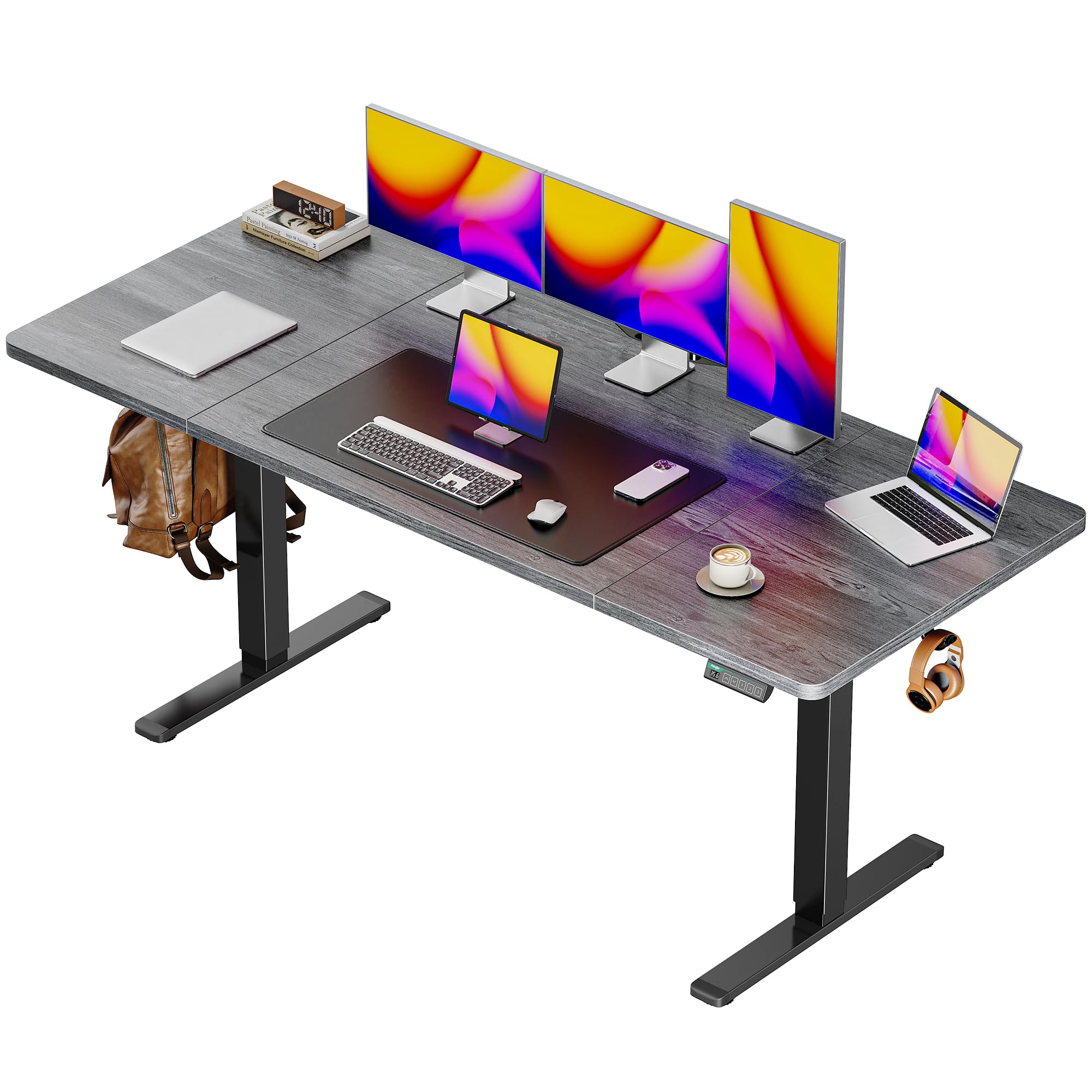 Huuger 55 x 28 Large Electric Standing Desk, Height Adjustable Computer Desk, 27.6" Deep Desktop, Stand up Gaming Office Table with 2 Hooks, 3 Preset Heights, for Home Office, Black - Flex Gamingproduct_type