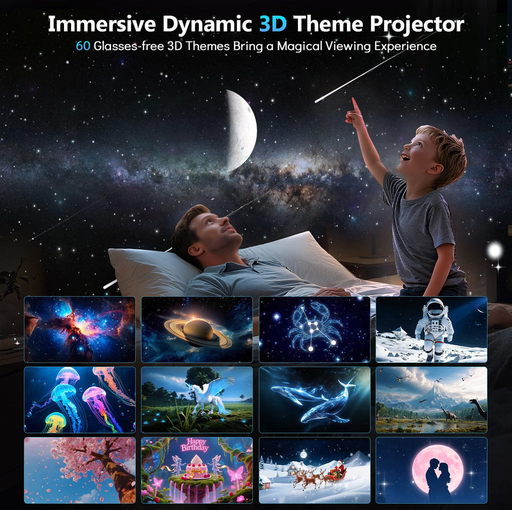 Rossetta 3D Projector with 60 Scenes, Galaxy Star Projector for Room Decor | Bluetooth Speaker, 1H/2H Timer & Remote, Night Light for Bedroom, Party, Christmas & Birthday Gifts for Adults, Girls, Boys