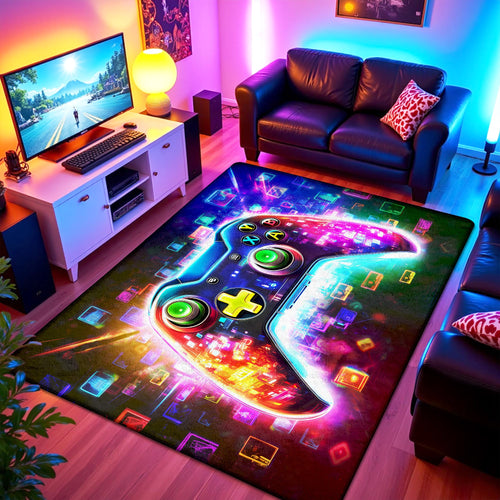 5x7 ft Neon Gaming Area Rug for Boys Room, Colorful Game Controller Carpet for Gamer Room Decor, Low Pile Non-Slip Video Game Rug for Teens Playroom or Game Zone - 03 - Flex Gamingproduct_type