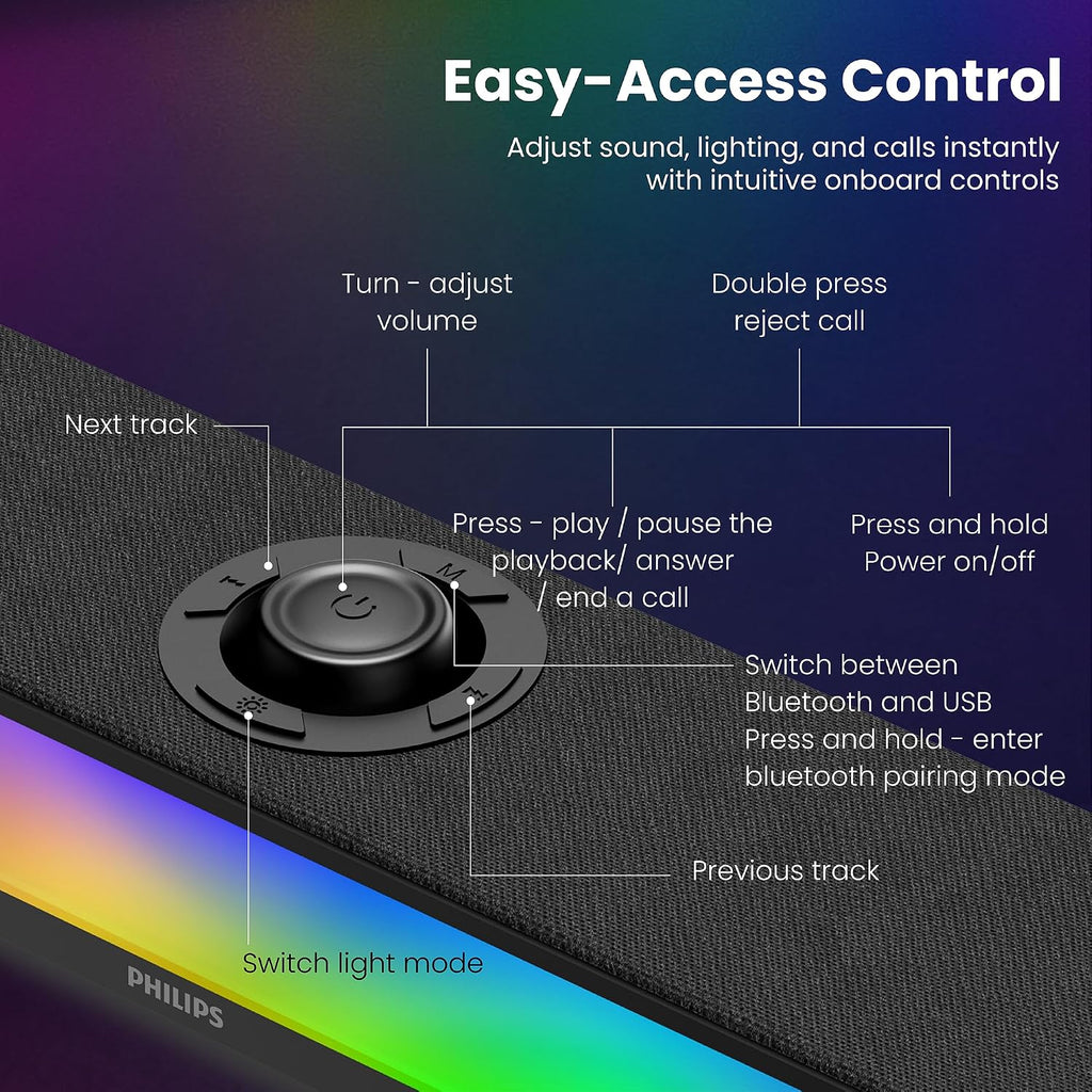 Philips PC Sound Bar Desktop Speaker with Bluetooth 5.4 & RGB