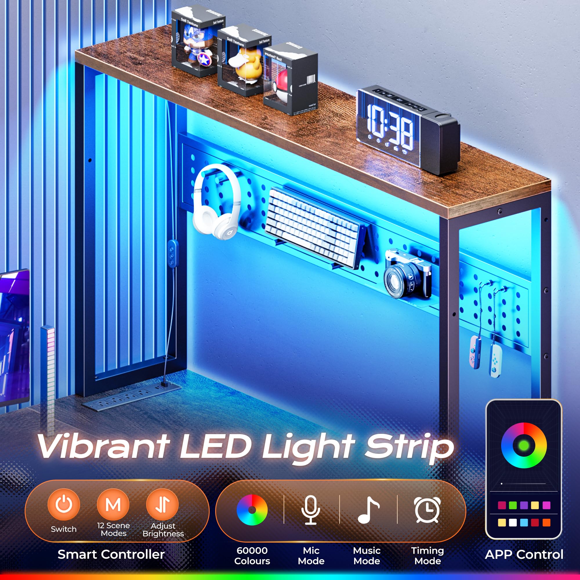 PRAISUN L Shaped Gaming Desk with LED Lights & Power Outlets, Reversible Computer Desk with Storage Shelves & Bag, Large Corner Home Office Desk with Pegboard for Work from Home, Black - Flex Gamingproduct_type