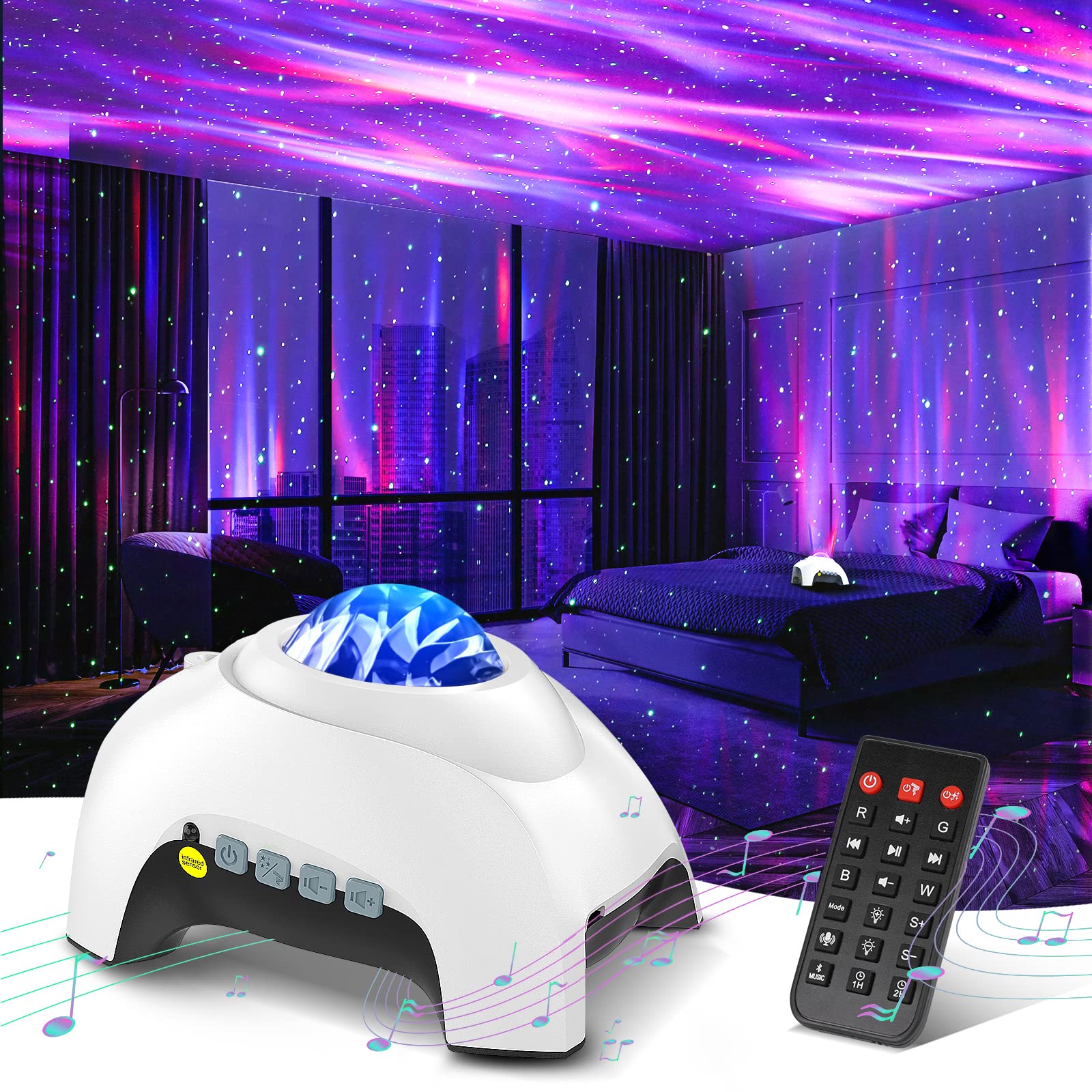 Northern Galaxy Light Aurora Projector with 33 Light Effects, Night Lights LED Star Projector for Bedroom Nebula Lamp, Remote Control, White Noises, Bluetooth Speaker for Parties Black - Flex Gamingproduct_type